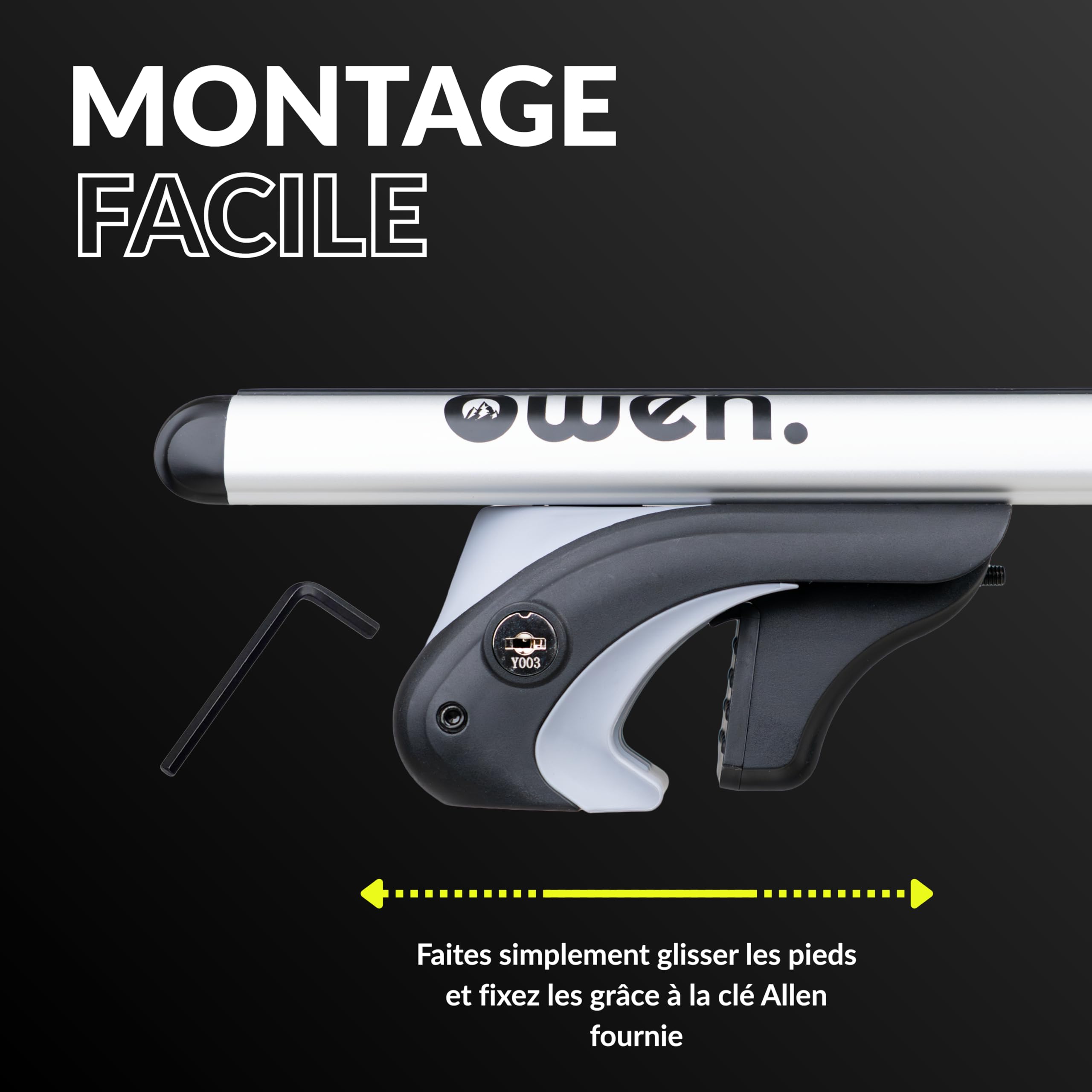 OWEN 5.0 Barres de Toit Transversales | 120 cm | Aluminium Argent | 90 kg | pour Rails Ouverts | Aérodynamique & Sécurisé | Installation Facile | Porte-Bagage Universel