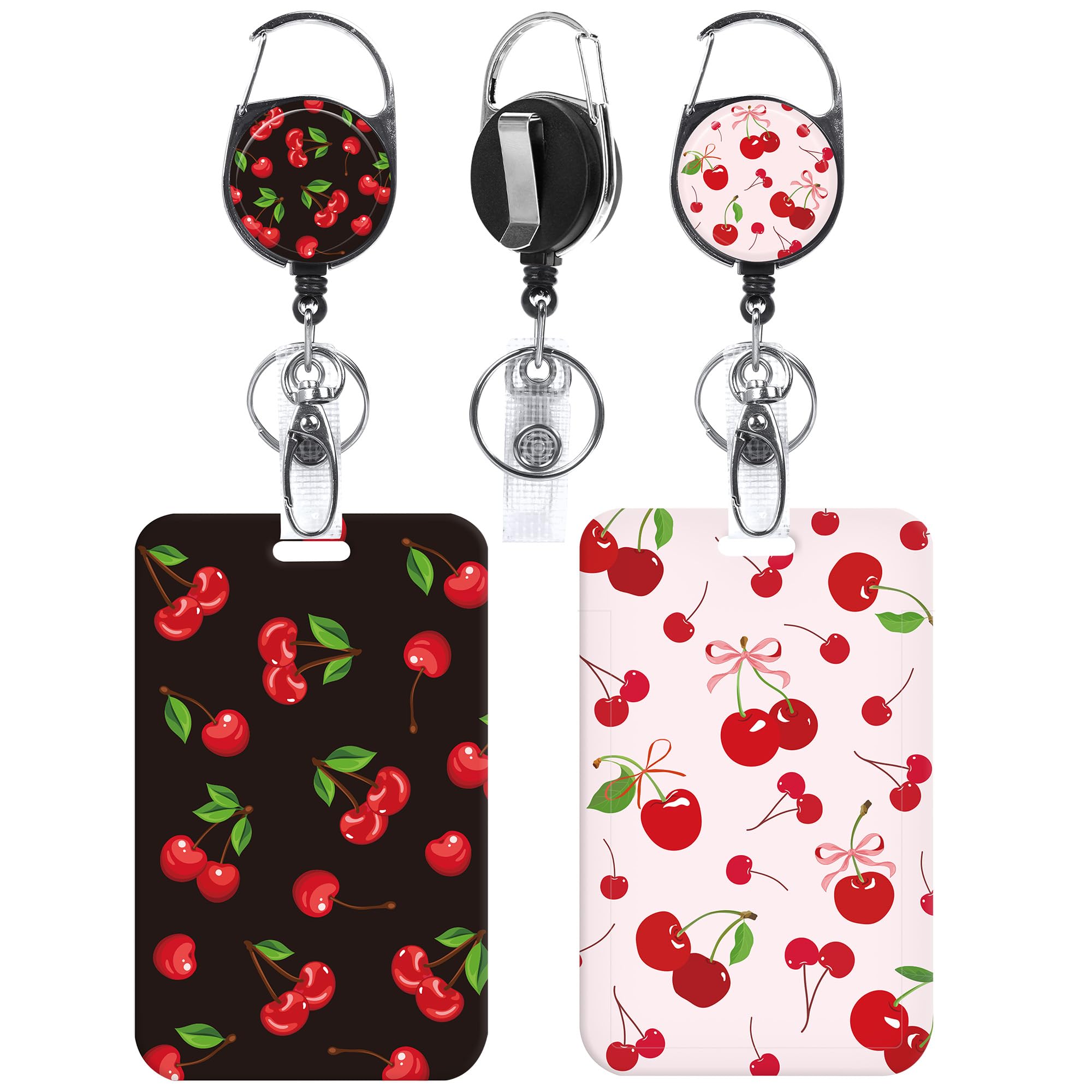 Galavee 2PCS Cherry Badge Reel, Retractable ID Badge Holder