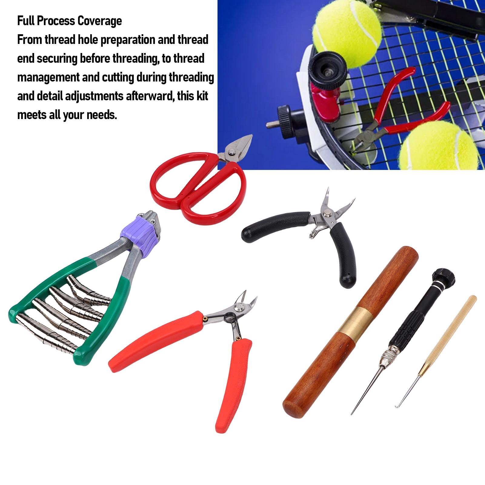VGEBY Juego de Herramientas para Encordar Raquetas, Alicates de Punta Doblada, Alicates Diagonales, Gancho de Roscado, Abrazadera para Encordar Bádminton, Kit de Herramientas para