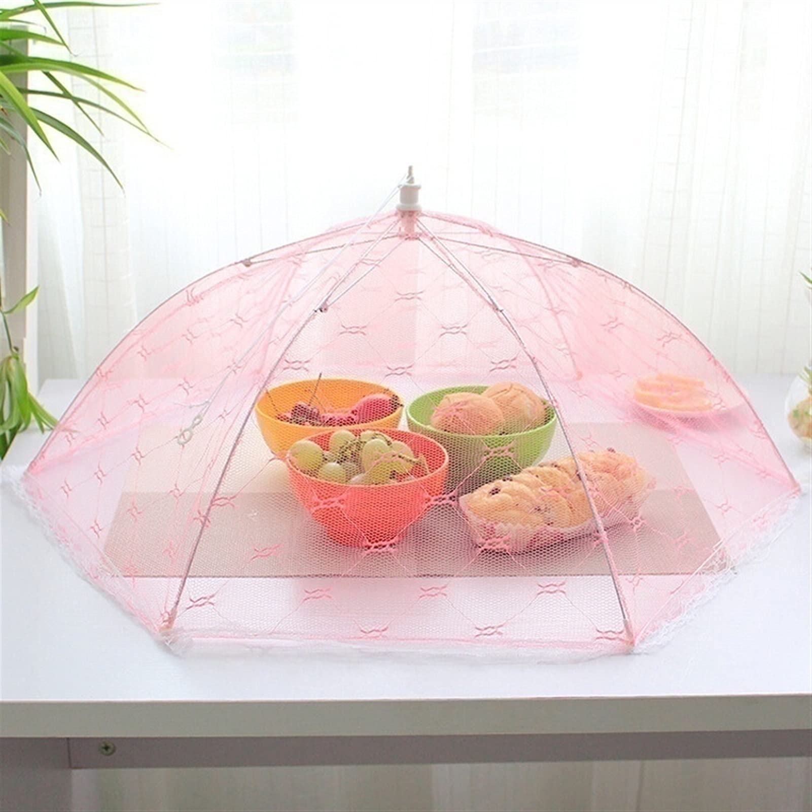 Cubierta Comida Estilo Paraguas – 35/55 Cm Diámetro, Tela De Gasa, Plegable, Portátil, Protege De Insectos Al Aire Libre
