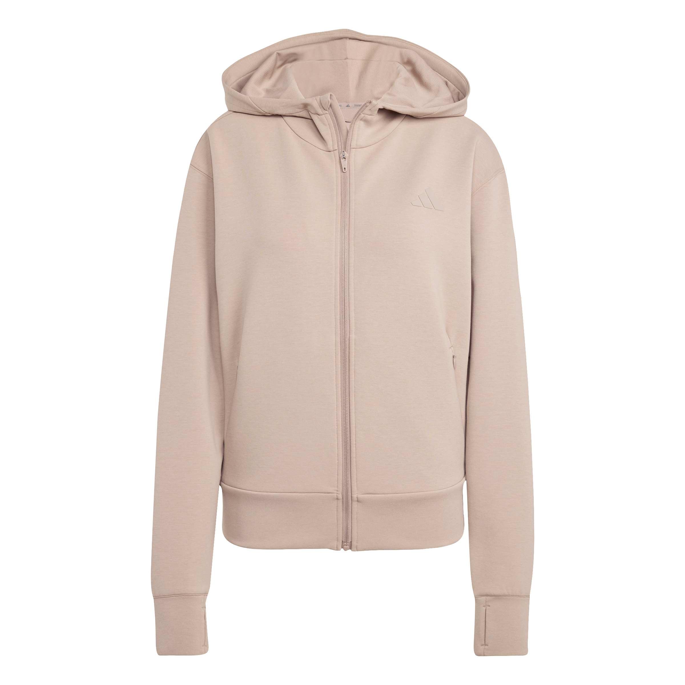 adidas Women's D4T Workout Full Zip Hooded Sweatshirt, chalky brown, XL