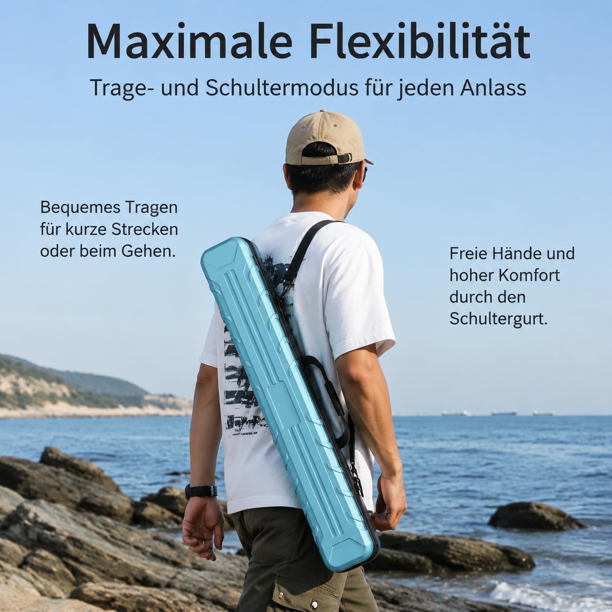 Angelzubehör wasserdichte Angelkoffer Hartschalenetui Rutenhalter Tragesystem Innenhalterung Große Kapazität für Ausflüge Reisen, Ocean Blue, Premium Hartschalen-Rutenkoffe, Blue