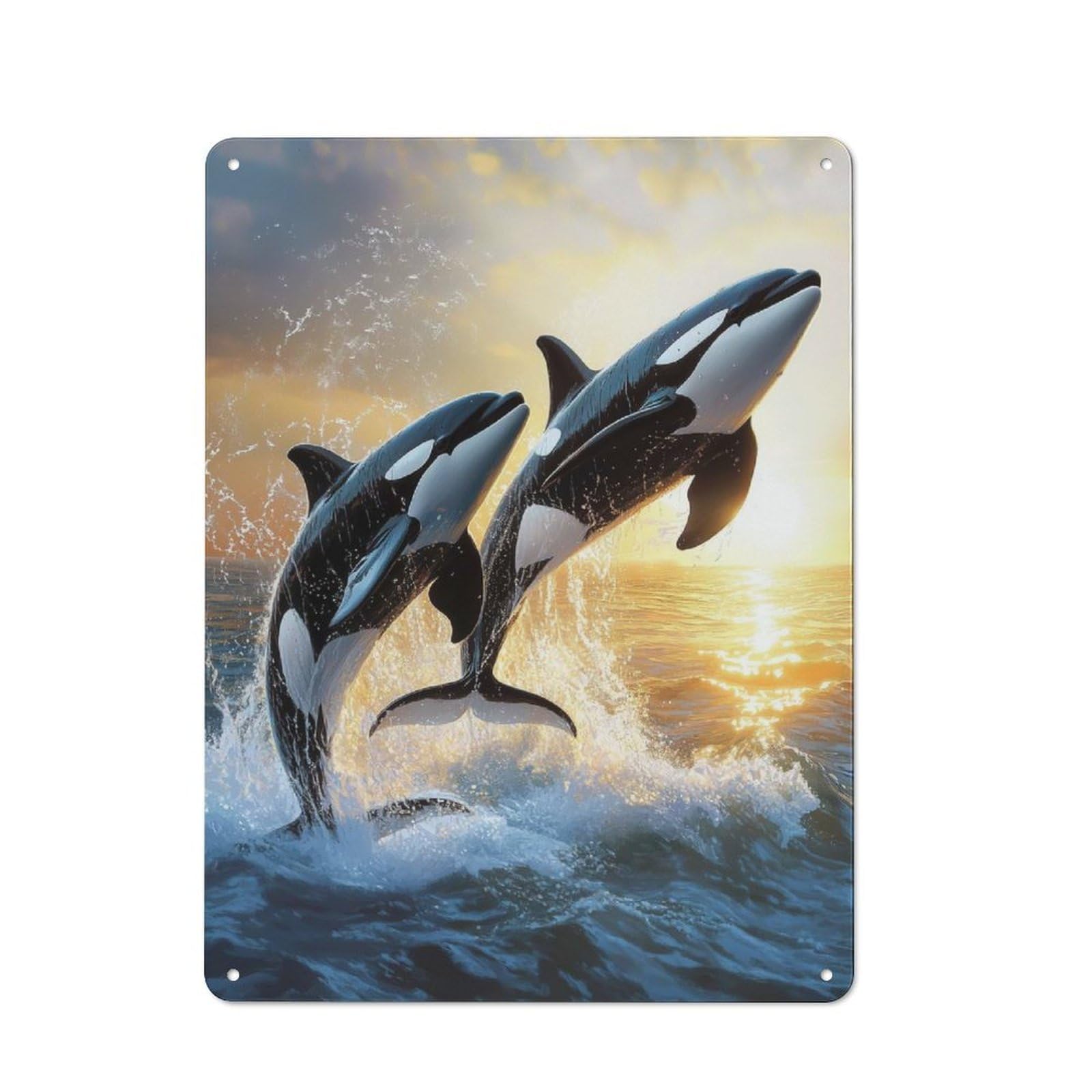 Junmoney Orcas Leaping At Sunset Vintage Tin Sign 40X30cm With For Man Cave Or Games Room, For Games Room Collectors