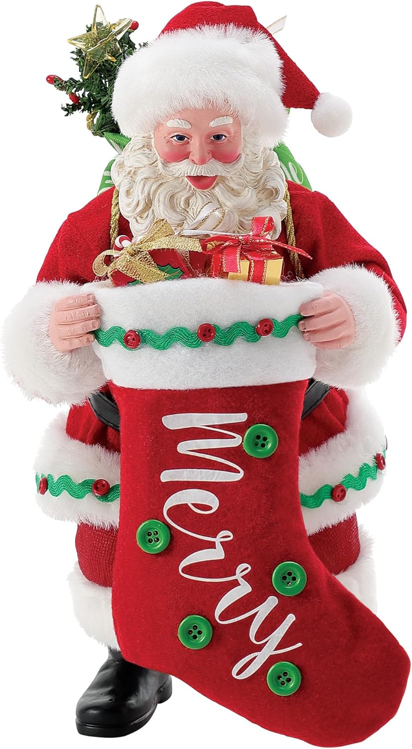 Department 56 Possible Dreams Christmas Traditions Santa Holding The Big Stocking Figurine, 10.5 Inch, Multicolor