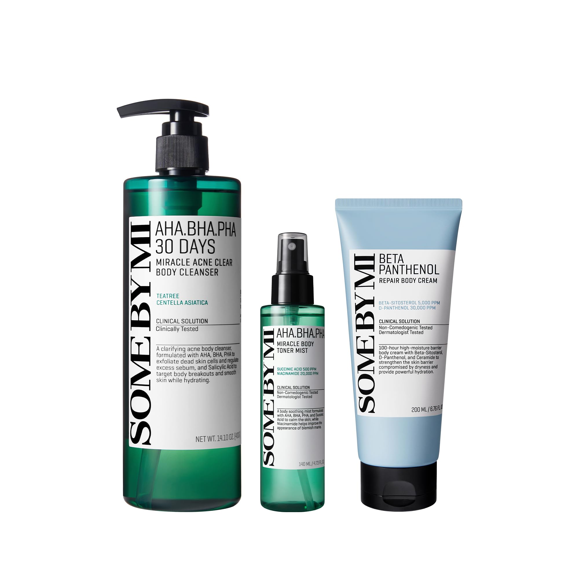 SOME BY MI AHA BHA PHA 30 Days Miracle Body Care Set – Cleanser, Toner Mist & Beta Panthenol Cream – Exfoliating & Hydrating Care for Back & Chest