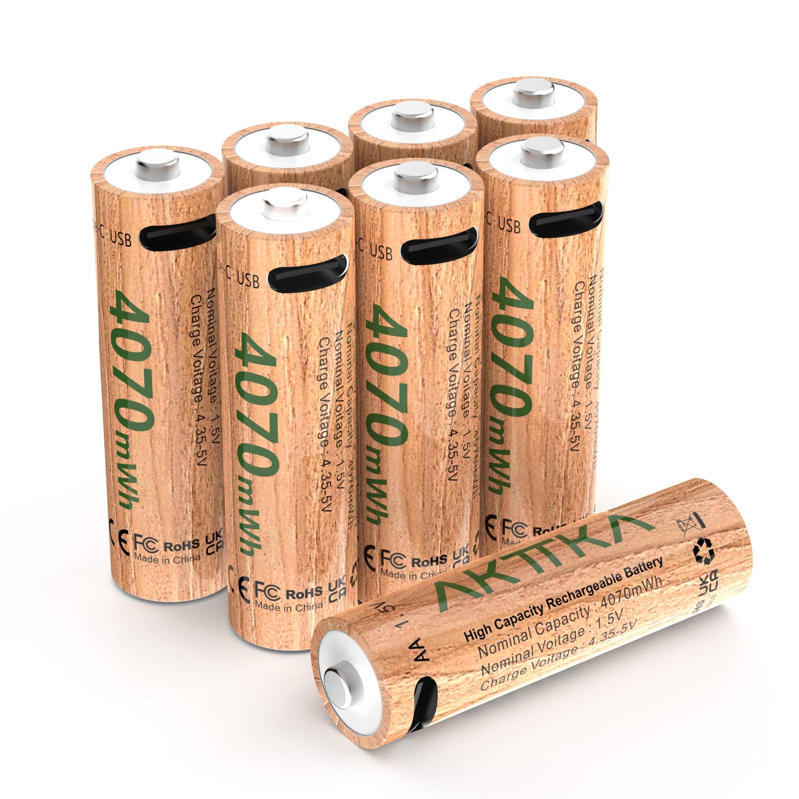 AKTTKA Juego de 8 Pilas AA de Litio 4070 mWh, 1,5 V, con Cable de Carga USB C de 1 a 4 USB, Gran Potencia para mandos de Juegos, cerraduras de Puertas Inteligentes, cámaras de vigilancia — view 7