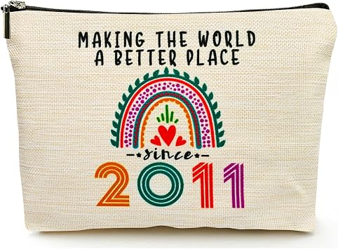 15 Year Old Girl Gift Ideas, 15th Birthday Gifts for Teenage Girls, Funny 2011 Birthday Decorations Makeup Bags for Sister, Daughter, Niece, Christmas, Best Cosmetic Travel Pouch for Teen Girls Stuff