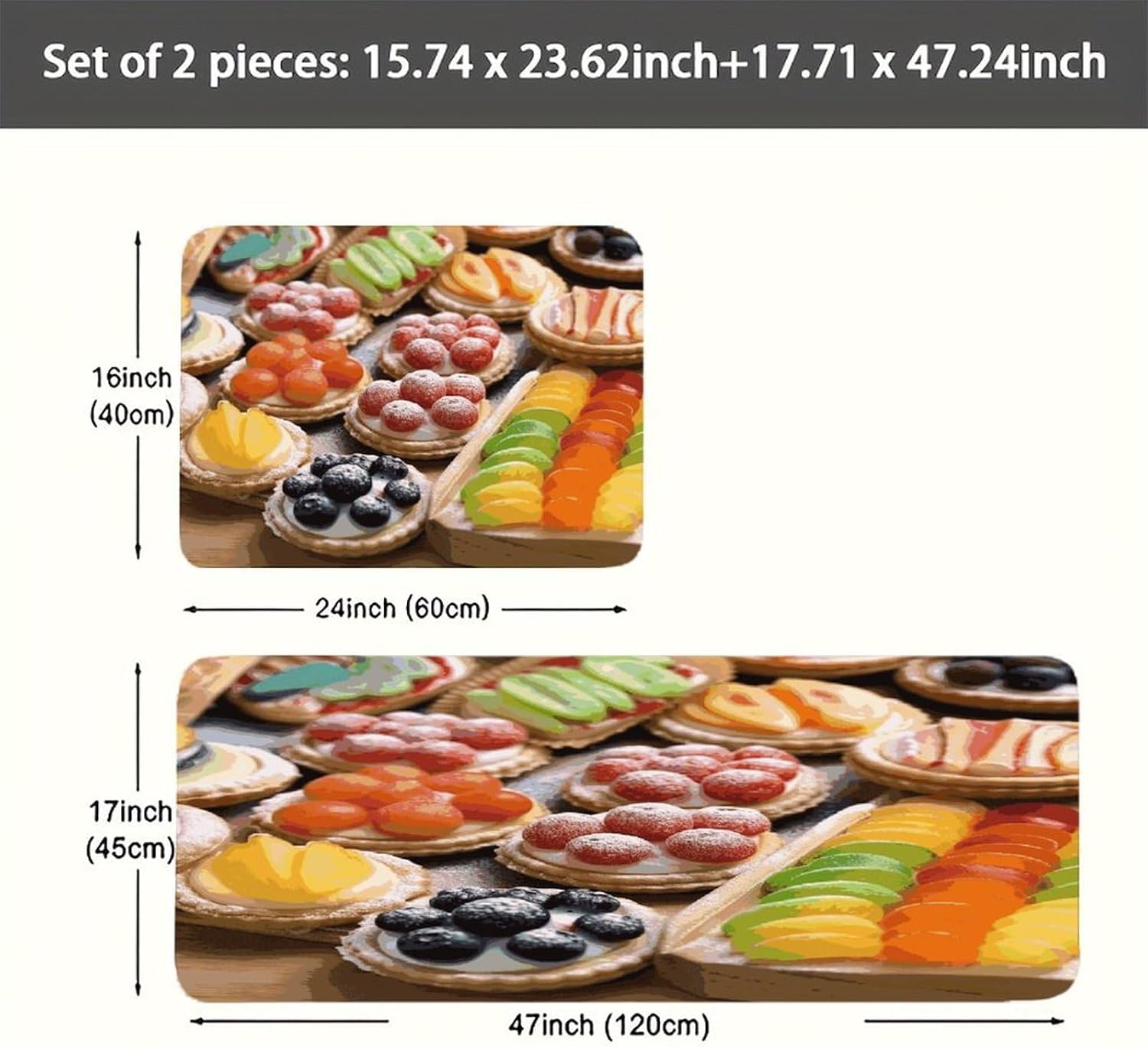 Fresh Sweet Tarts Kitchen Mats with 2PCS Non-Slip Washable,Kitchen Rug Heavy Duty Durable, Floor Mats for Kitchen,Office,Sink,Laundry