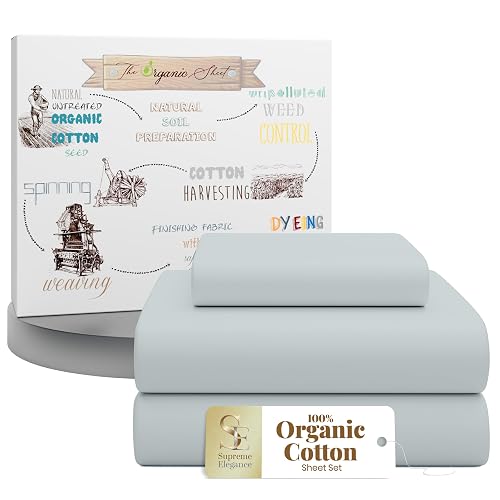 3Pc 100% Organic Cotton Twin Bed Sheets Set - Cooling