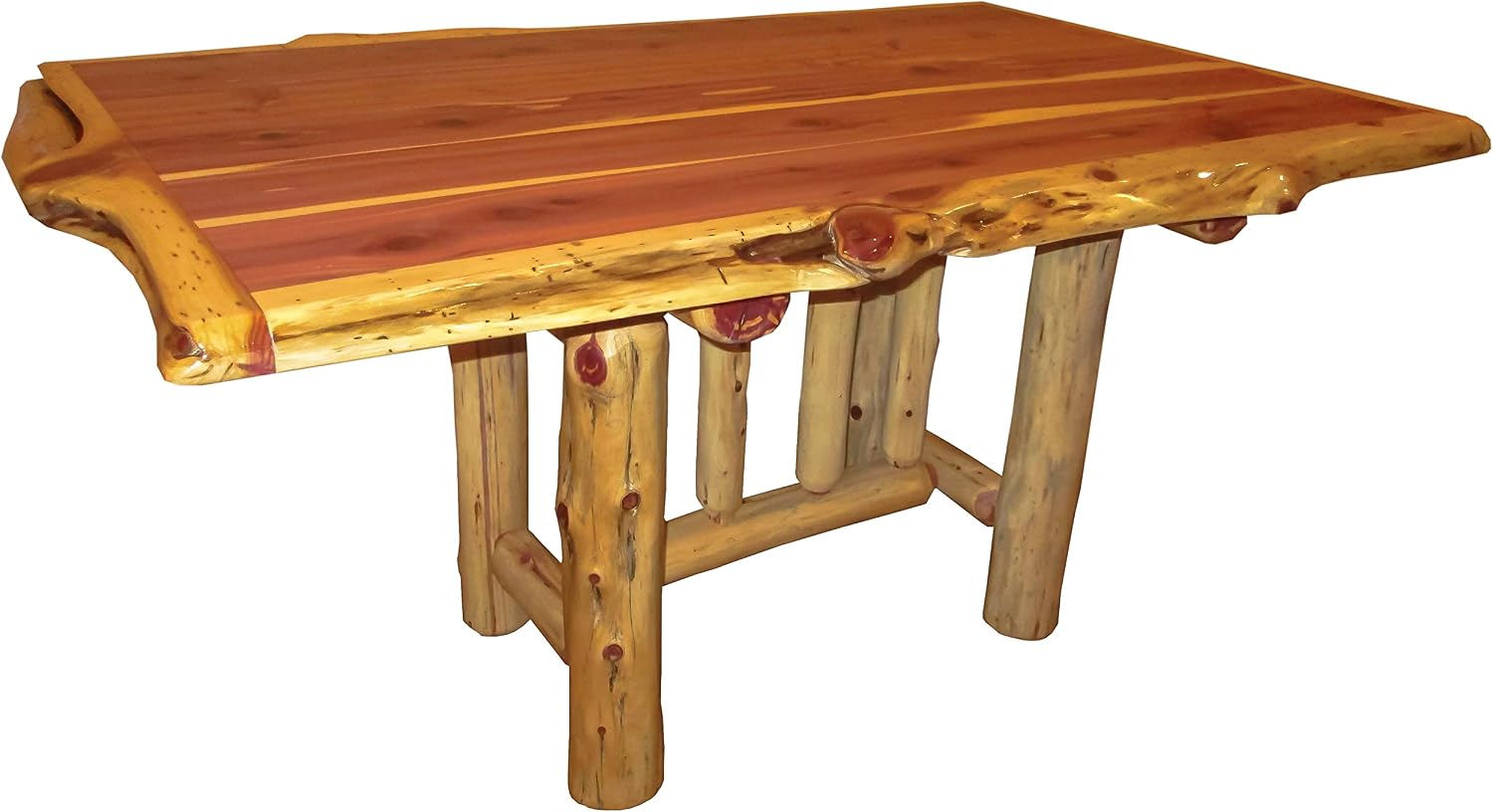 Furniture Barn USA-Rustic Trestle Table- Red Cedar Log 36" x 60" Trestle Dining Table