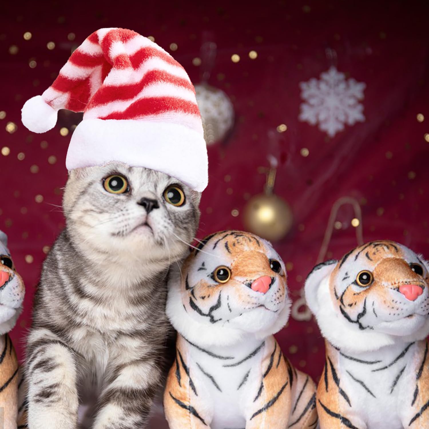 NAUZE 2Pcs Pet Santa Hat Adjustable Cat Dog Christmas Hat Xmas Pet Costume Accessories for Small Cats Dogs Christmas Party Cosplay Supplies - Image 3