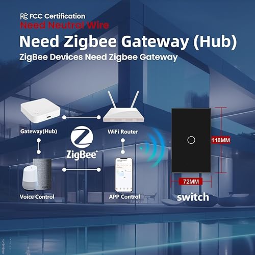 Miniatura 3 de Zigbee - Interruptor inteligente de 4.646 x 2.835 x 1.339 in, necesita Zigbee Hub y cable neutro, WiFi de 2.4 GHz, panel de cristal con interruptor