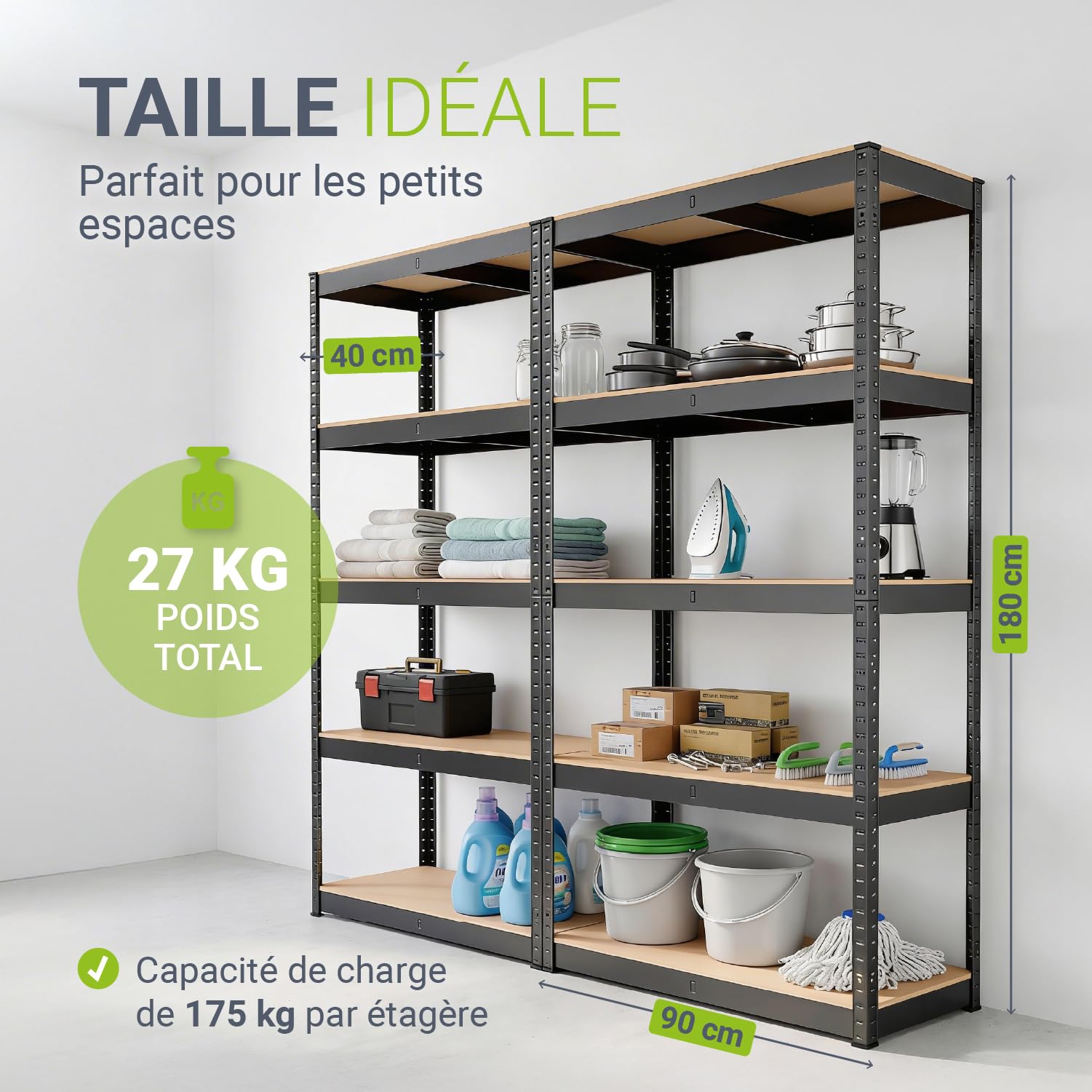 Juskys Étagère Charges Lourdes Basic, Lot de 2, 180 x 90 x 40 cm - 5 Niveau á 175 kg, Capacité 875 kg, Étagères de Rangement en Metal pour Garage et Cave - Gris