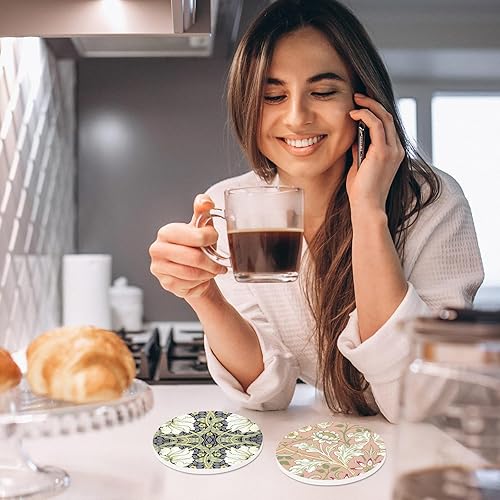 Miniatura 6 de AnyDesign - Posavasos de cerámica floral William Morris con base de corcho y soporte de metal para mesa de café, bar, decoración del hogar, regalos