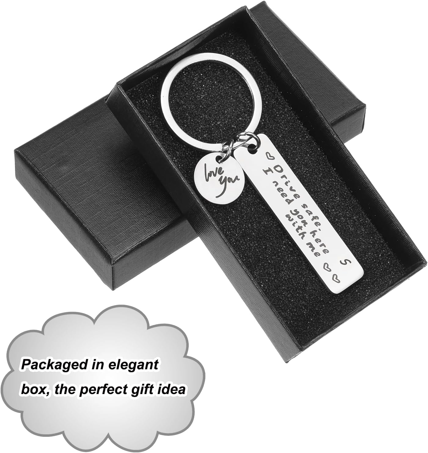 PATIKIL Drive Safe Love You Keychain, Letter Charm I Need You Here with Me Custom Keychains with Gift Box for Him Men Gifts