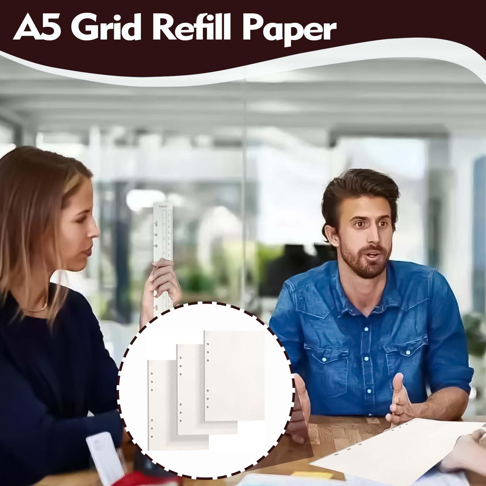 SEPWGUMD Hoogwaardige Notitiepapierset - Navulbaar A5-papier met 6 gaten, 120 vellen Gelinieerd A5-papier, 5 stuks Tabbladen A5, 5 stuks Sticky Tabs Gekleurd en 15 cm liniaal - De Ideale Ringband