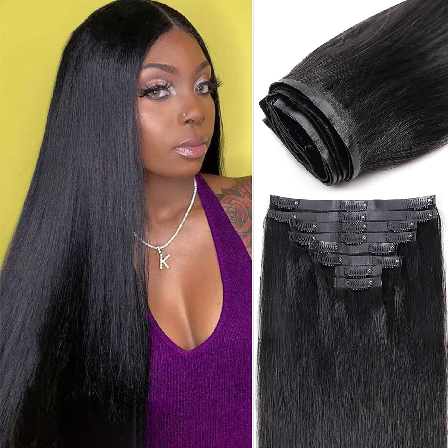 Virgin Hair Extension 100 Gram 18 in Bundle/Clipin Ugeat 100G Sew in Hair Extensions Human Hair Soft Natural  main image 3