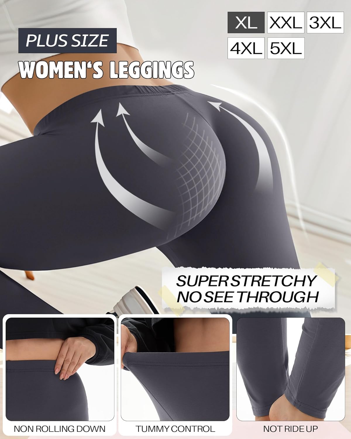 Evervibe 3 Pack Women's Plus Size Leggings High Waisted Stretchy Yoga Pants Workout Running Soft Leggings