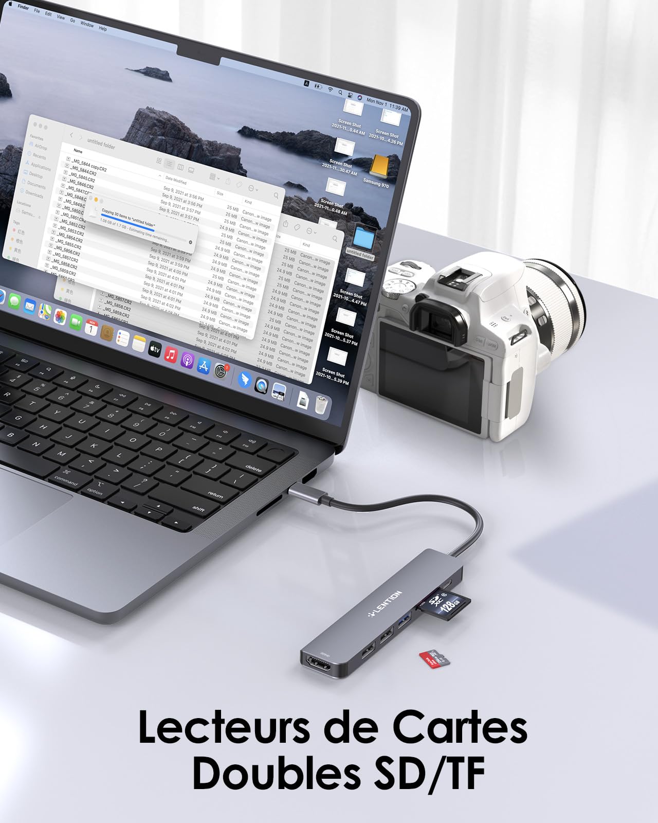 LENTION Hub USB C avec Charge PD 100W, HDMI 4K@60Hz, Lecteur de Carte SD/TF, USB 3.0, Adaptateur USB C Compatible 2026-2016 MacBook Pro/Mac Air, iPad, iPhone 17/16/15, Plus d'appareils de Type C(Gris)