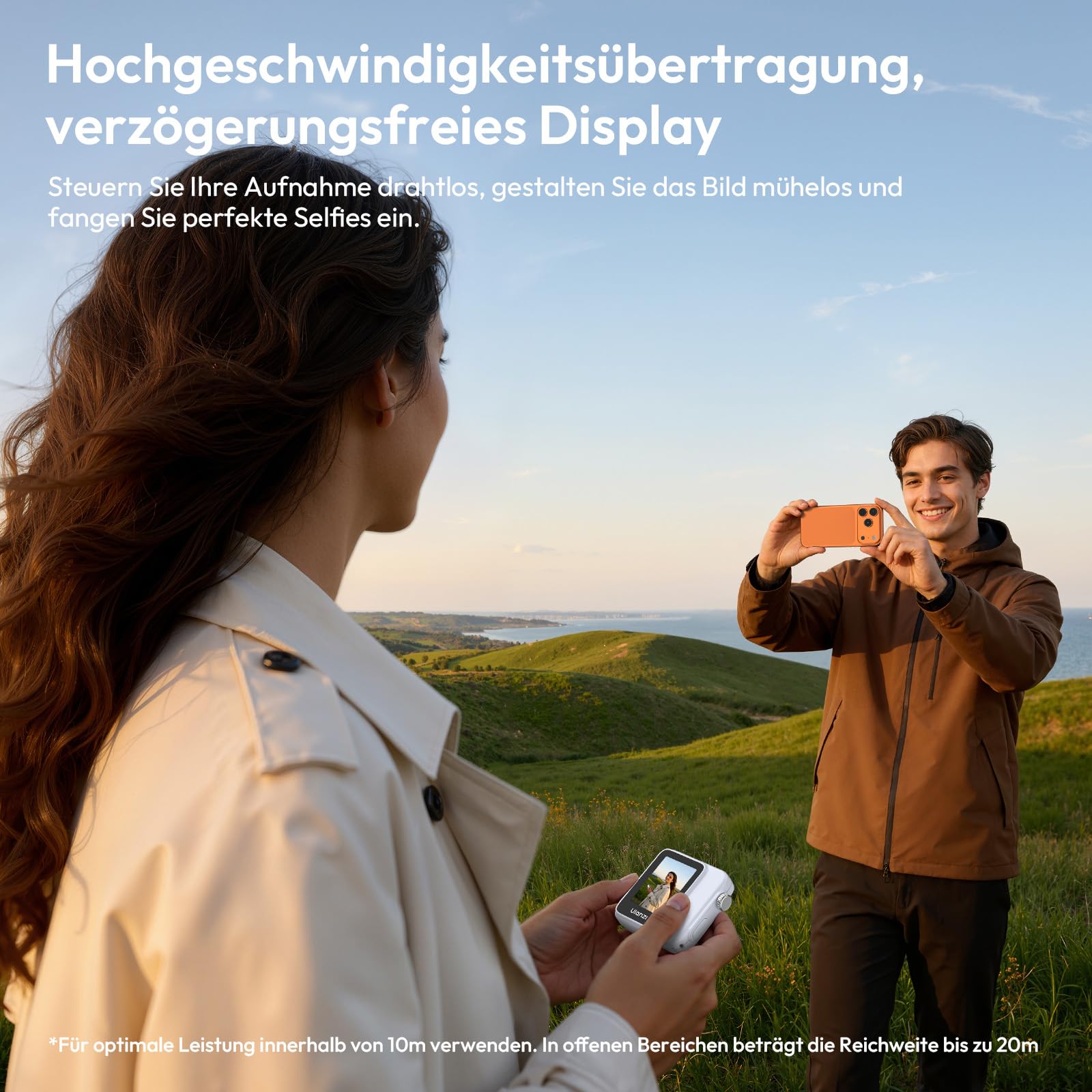 ULANZI VM02 Magnetischer Selfie Monitor, Handy Selfie Bildschirm mit Drehknopf-Fokus, Kabellos 5G WiFi Bluetooth 5.2, 1000mAh Akku für iPhone Android Rückkamera,Vlog Live Streaming TikTok (Weiß)