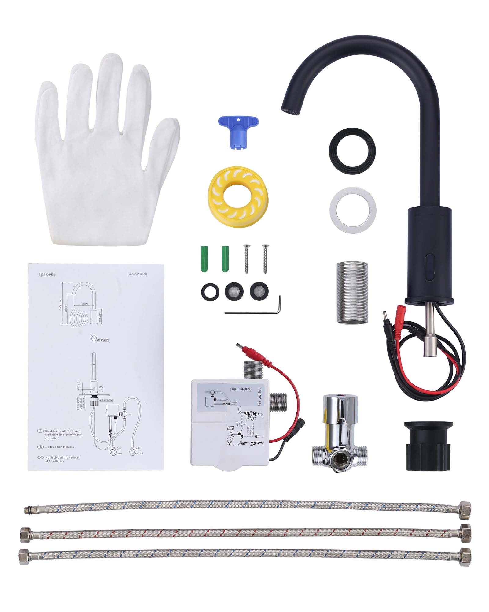 Sensore per rubinetto : Sensore a infrarossi per rubinetto bagno cucina - Rubinetto bagno automatico con miscelatore temperatura scatola di controllo, nero (Nero)