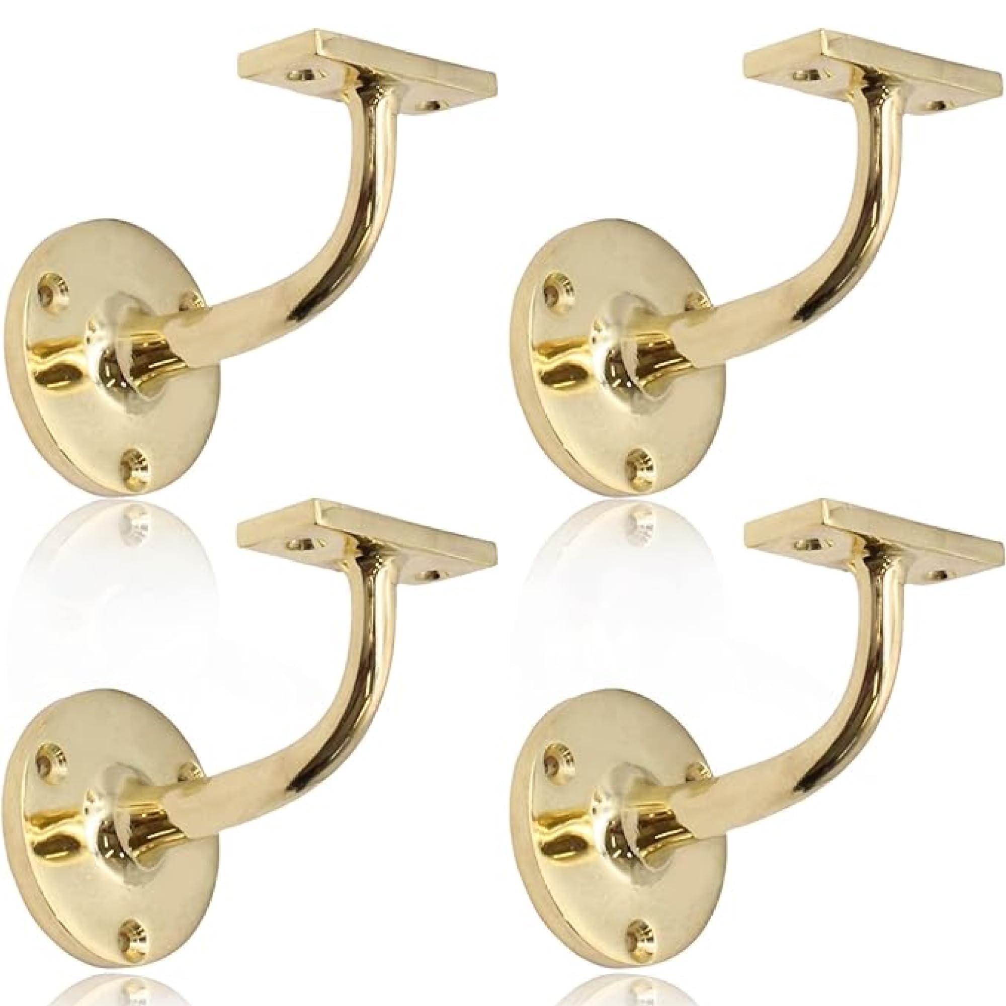 Eai Polished Brass Handrail Brackets For Stair Bannister Handrail Wood And Steel Handrail - Pack Of 4