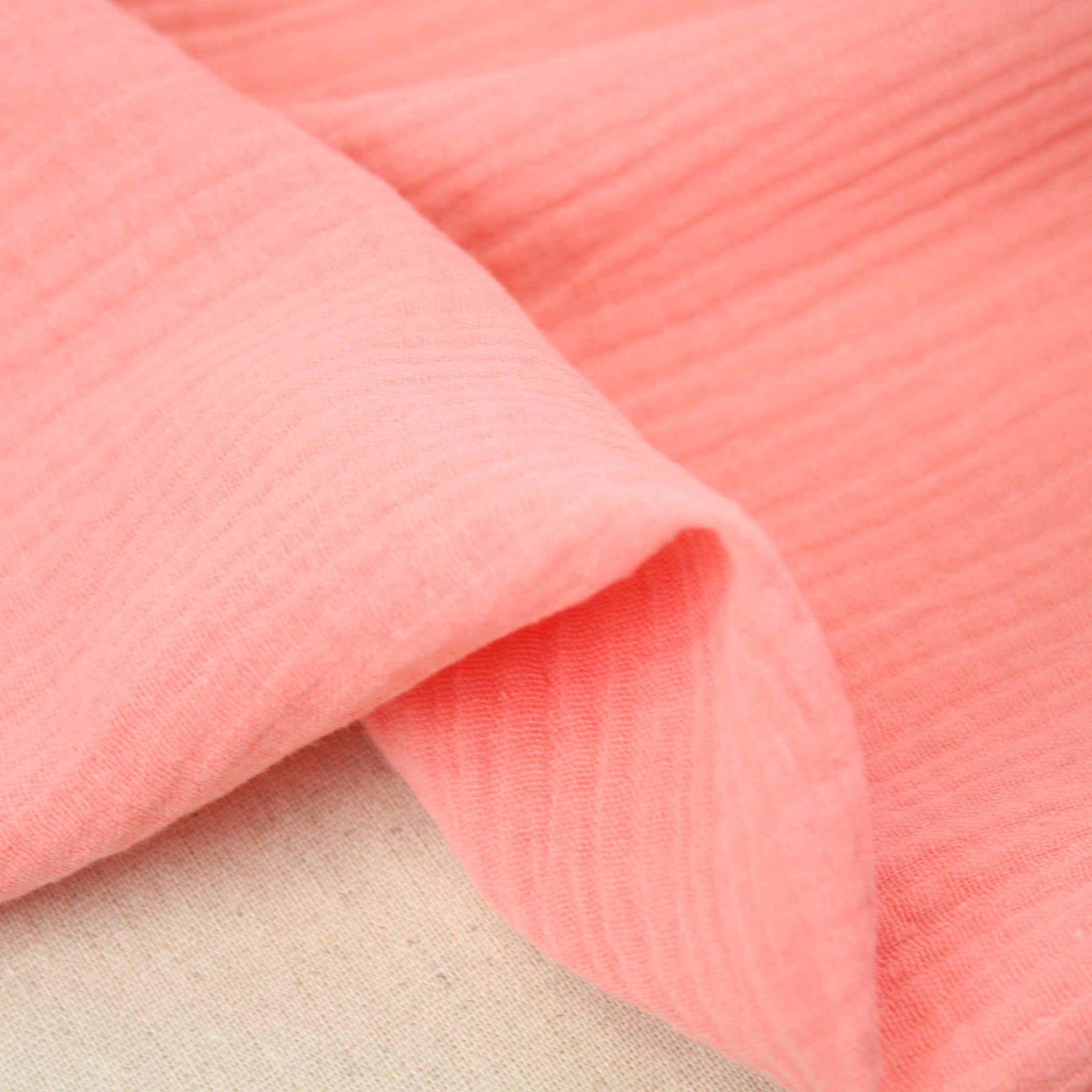 Double Gauze 100% Cotton Fabric Dressmaking Plain Lightweight Soft Muslin (Rose Pink)