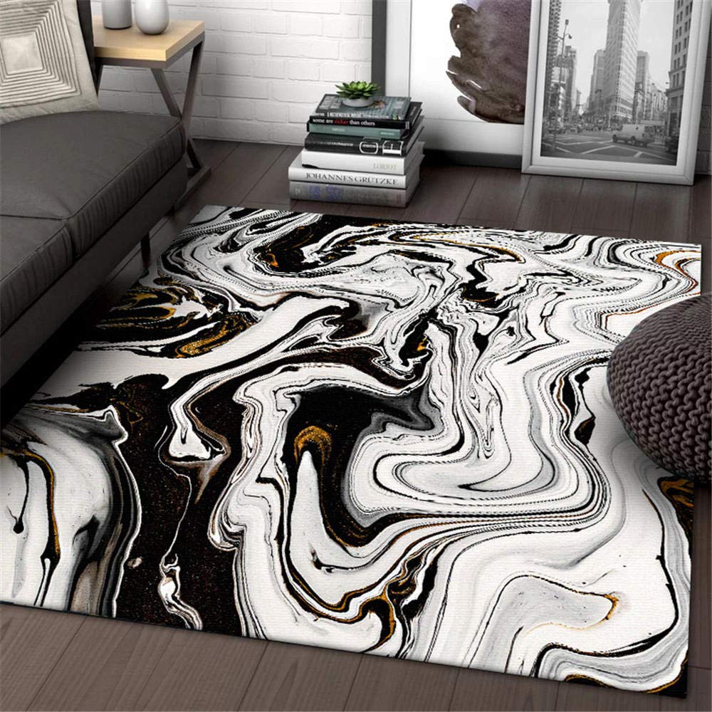 Grand tapis abstrait noir blanc salon chambre antidérapant 150x200