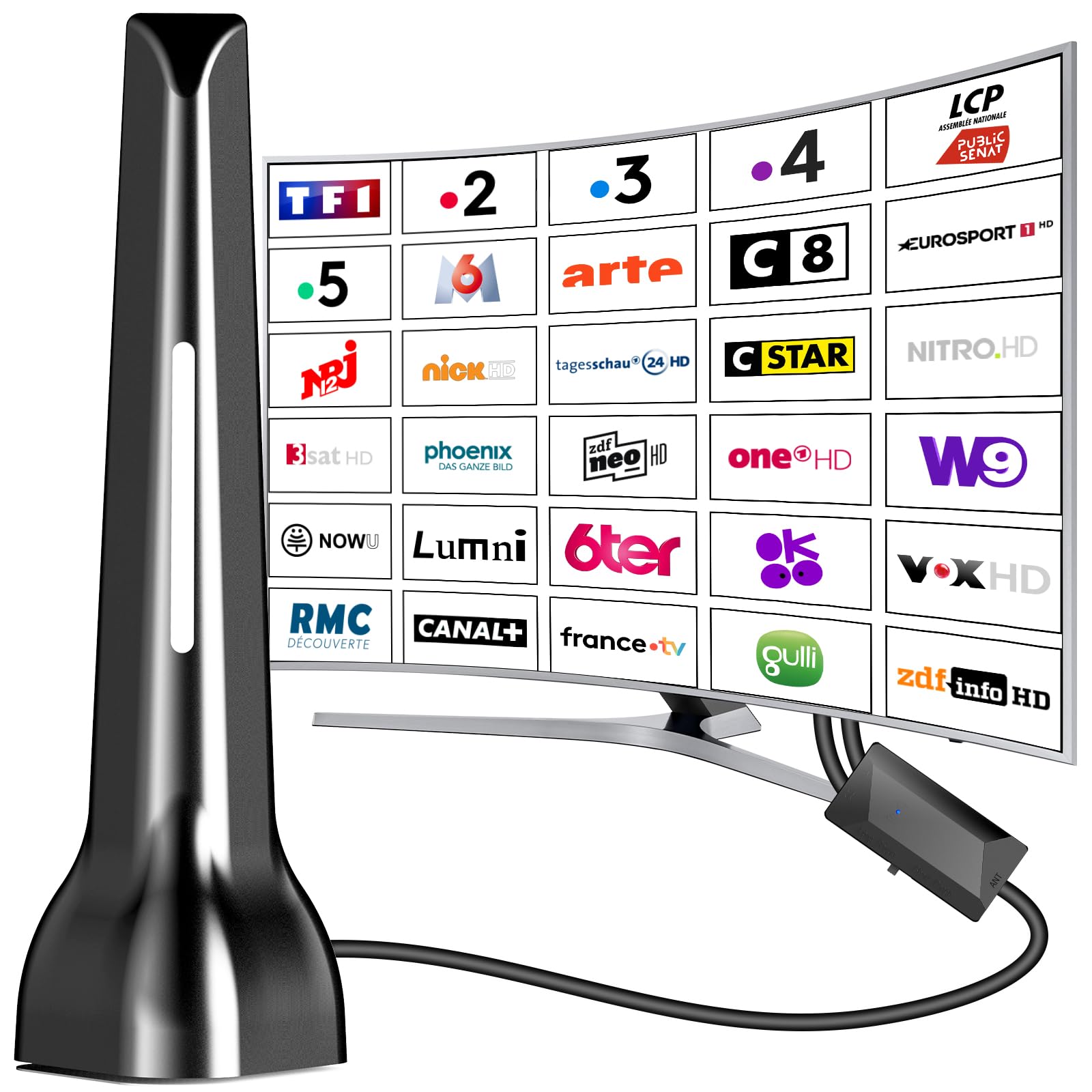 Antenne TV intérieure puissante TNT amplificateur signal gain élevé réception longue distance 420 km base magnétique