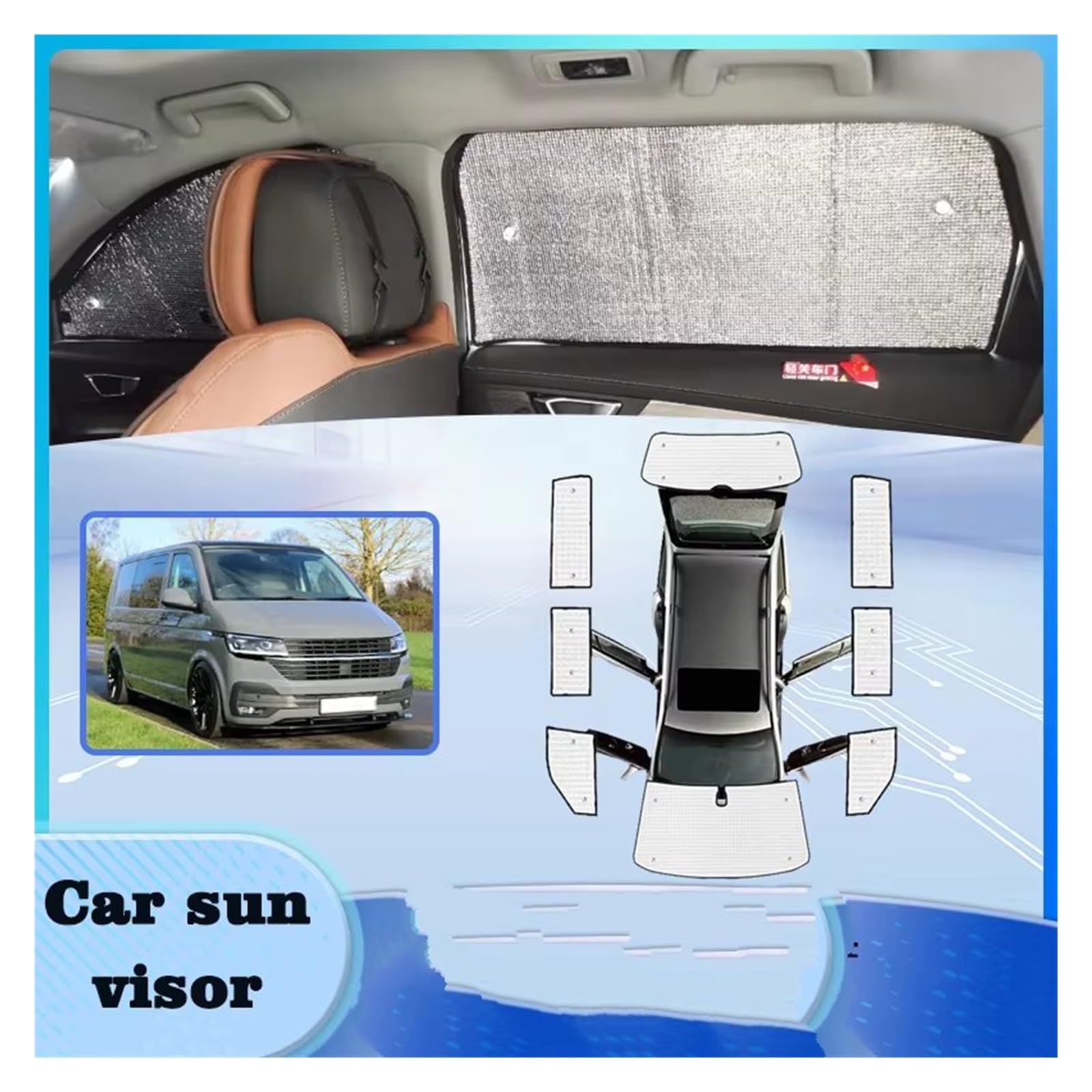 Sonnenblenden Für VW Für Transporter T6 .1 SWB 2015-2024 Fenster Vorhänge Wärme Schützen Windschutzscheibe Sonnenschirm Isolierung Sonnenblende(All Sunshades)