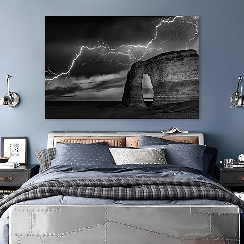 Miniatura 6 de Lienzo de montaña y relámpago, arte abstracto moderno de pared, pósteres e impresiones en blanco y negro, decoración de pared enmarcada, arte de