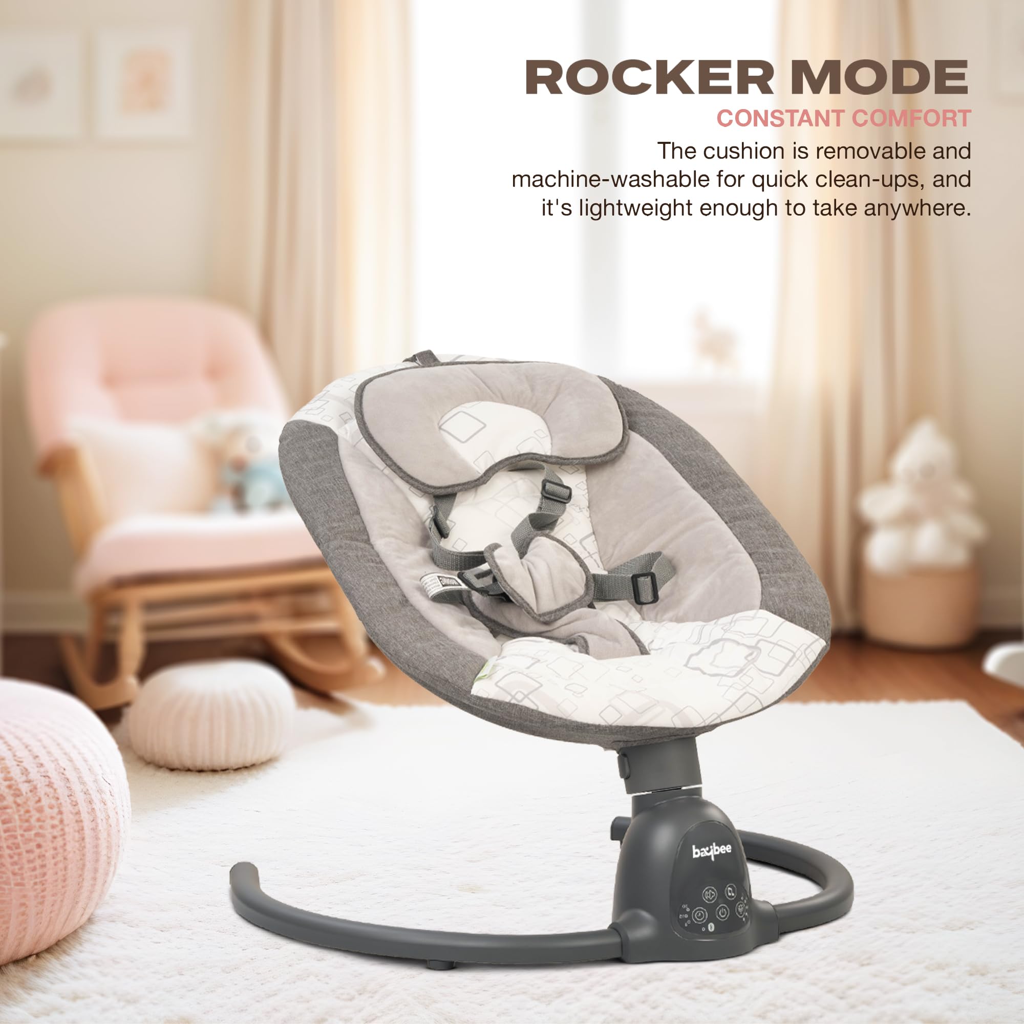 BAYBEE Electric Swing for Baby with Adjustable 5 Swings Speed & Safety Belt | Electric Baby Swing Cradle with Bluetooth, Music & Touch Panel | Automatic Cradle for New Born with Rocker Mode (Grey) 3