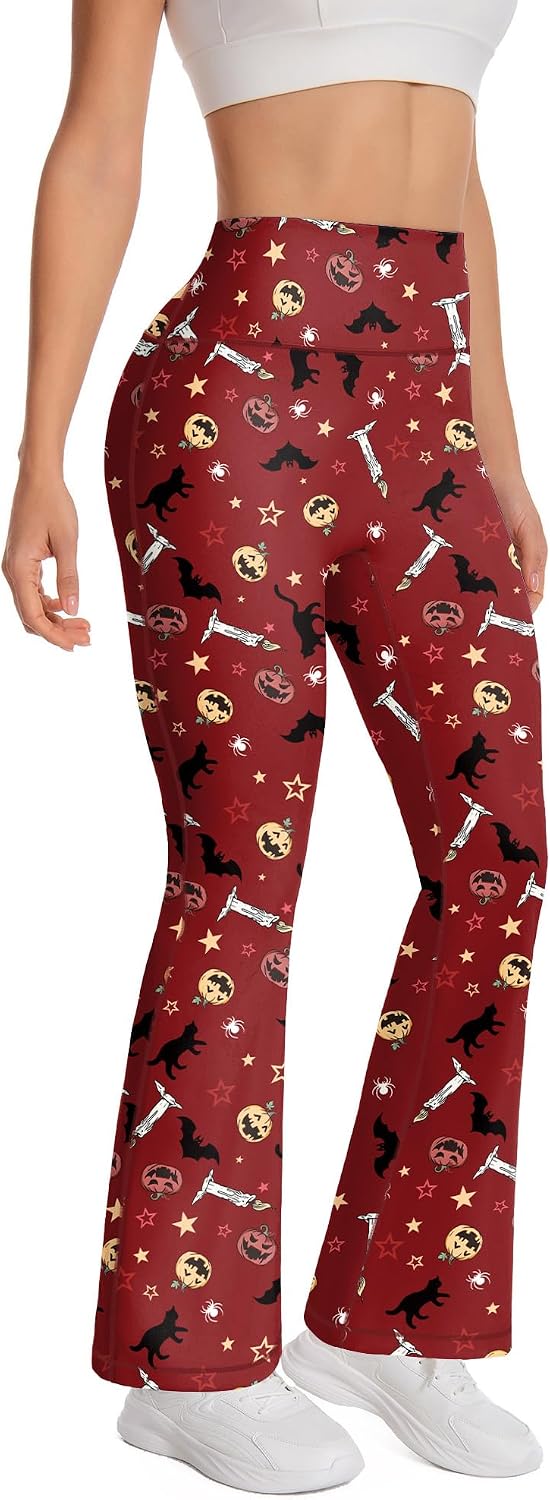 Women's Halloween Flare Legging Bell Bottoms Print Pumpkin Bats Yoga Pants