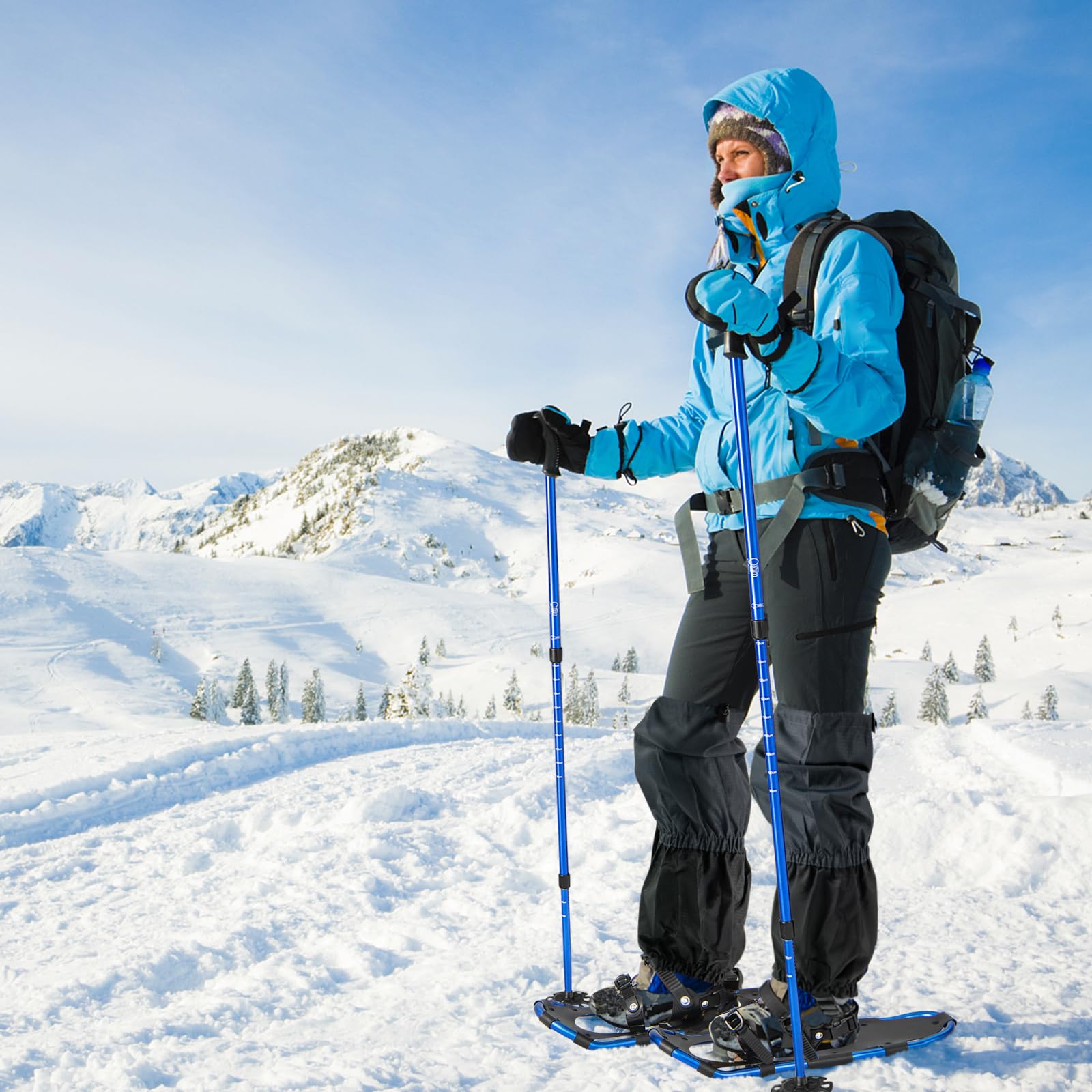 COSTWAY Set de Raquettes à Neige 4 en 1 Aluminium pour Adultes Jeunes, Chaussures Neige Randonnée avec Bâtons Réglable Sac Transport Pointure 35-45, Charge 30-130kg