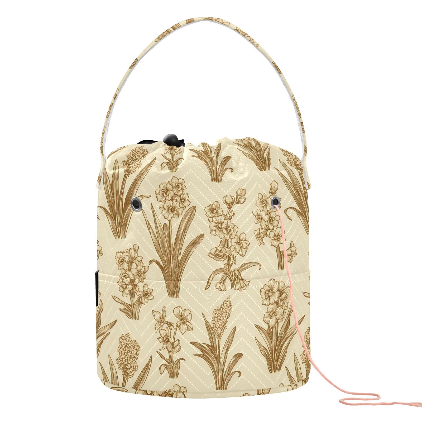 Yarn Storage Bag Small Crochet Bag Knitting Bag Organizer Vintage Flowers Yarn Bags for Crocheting Basket