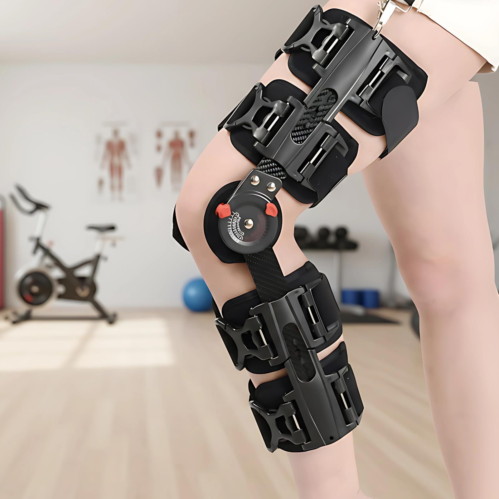 Générique Genouillère articulée pour genou post op ROM ACL avec support en fibre de carbone, réglage de -10° à 120°, sangle d'épaule, convient aux tailles 155 à 195 cm, 45 à 100 kg, noir