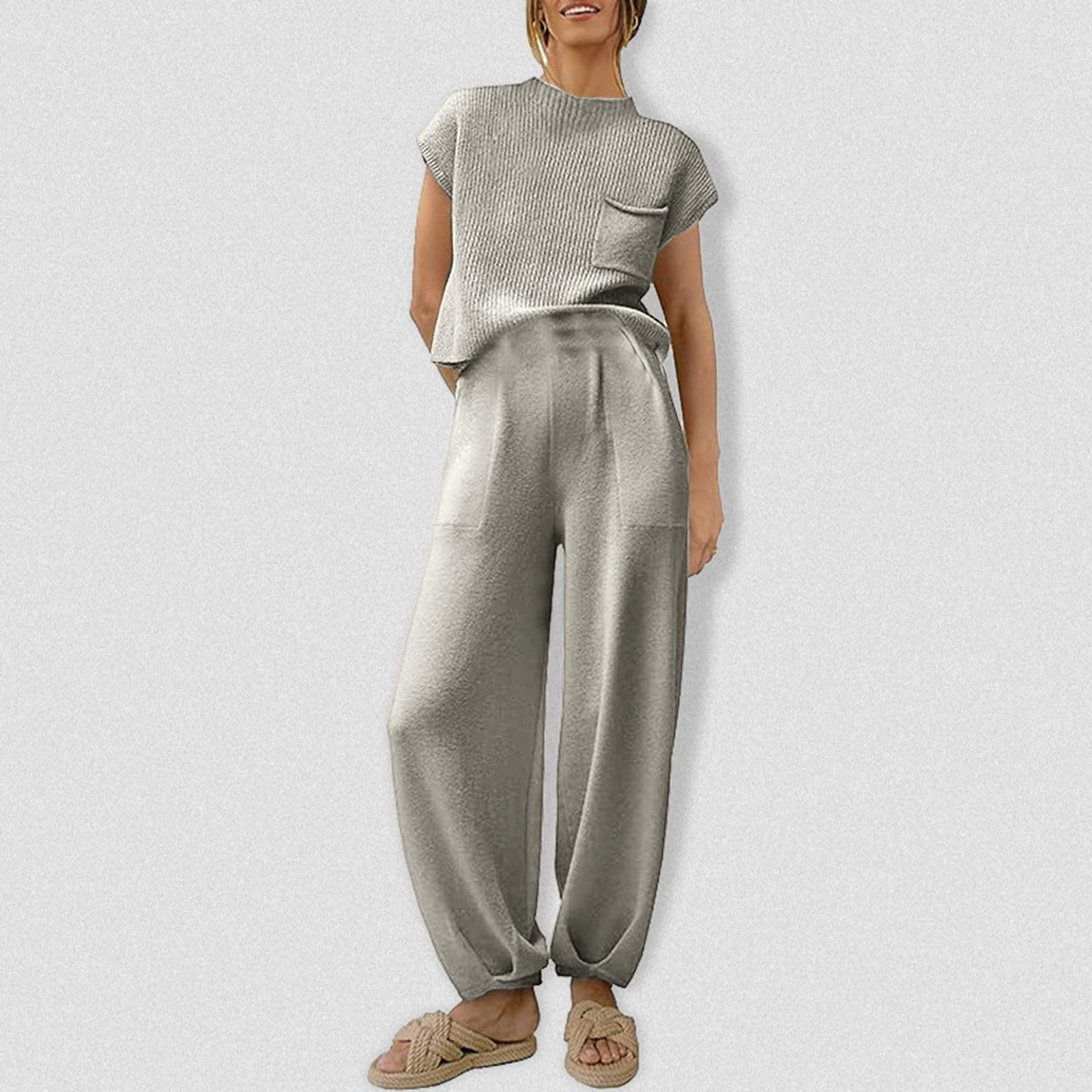 Ensemble Jogging Femme 2 Pièces Survetement Tenues de Sport Chemisier sans Manches+Pantalon Large Tailleur Femmes Ensemble Pantalon Ensembles de Sportwear Décontracté Outfits Chic et Elegant