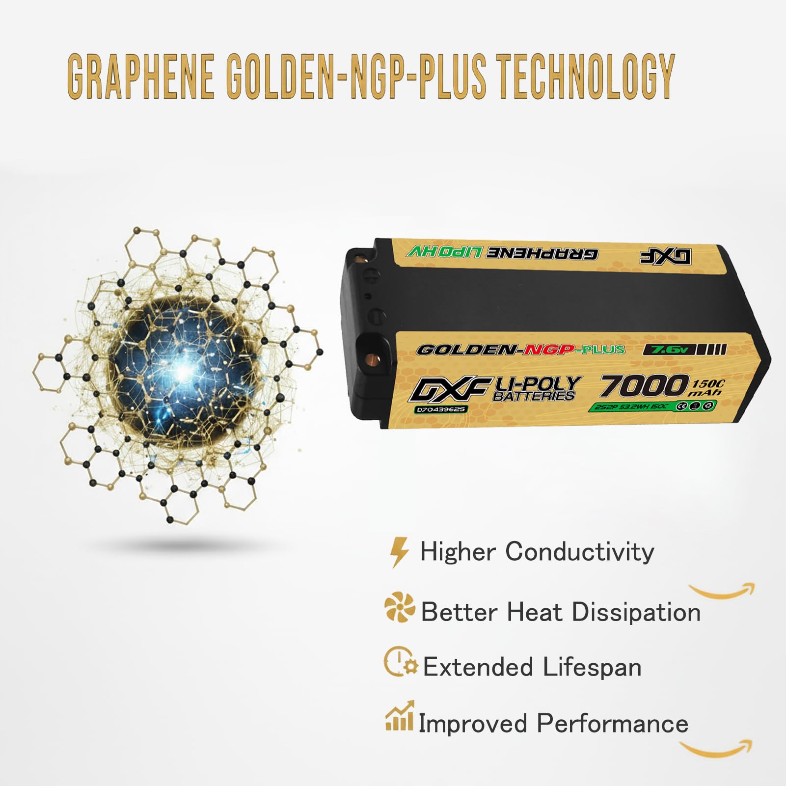 DXF 7.6V 2s lipo akku mit 7000mAh 150c medium-Sized Batteries Golden NGP entladung – lipo 2s ideal für 1/8 und 1/10 Auto rc-Fahrzeuge, leistungsstark, Batterie Pack mit Dean/t 5mm