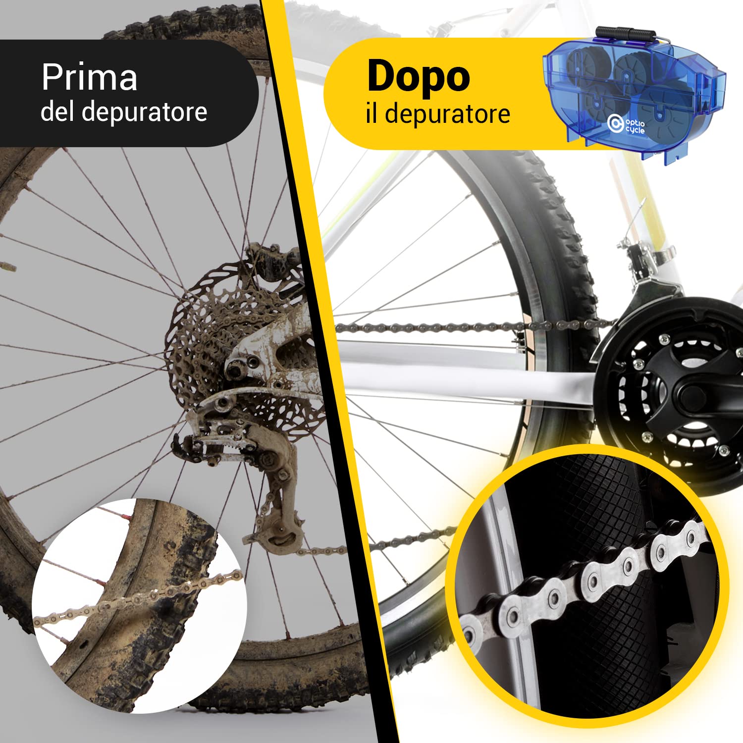 Lavacatena Bici – Pulisci Catena Bici con Spazzole Rotanti e Serbatoio Capiente | Pulitore Catena 6–12 Velocità per MTB, da Corsa, E-Bike