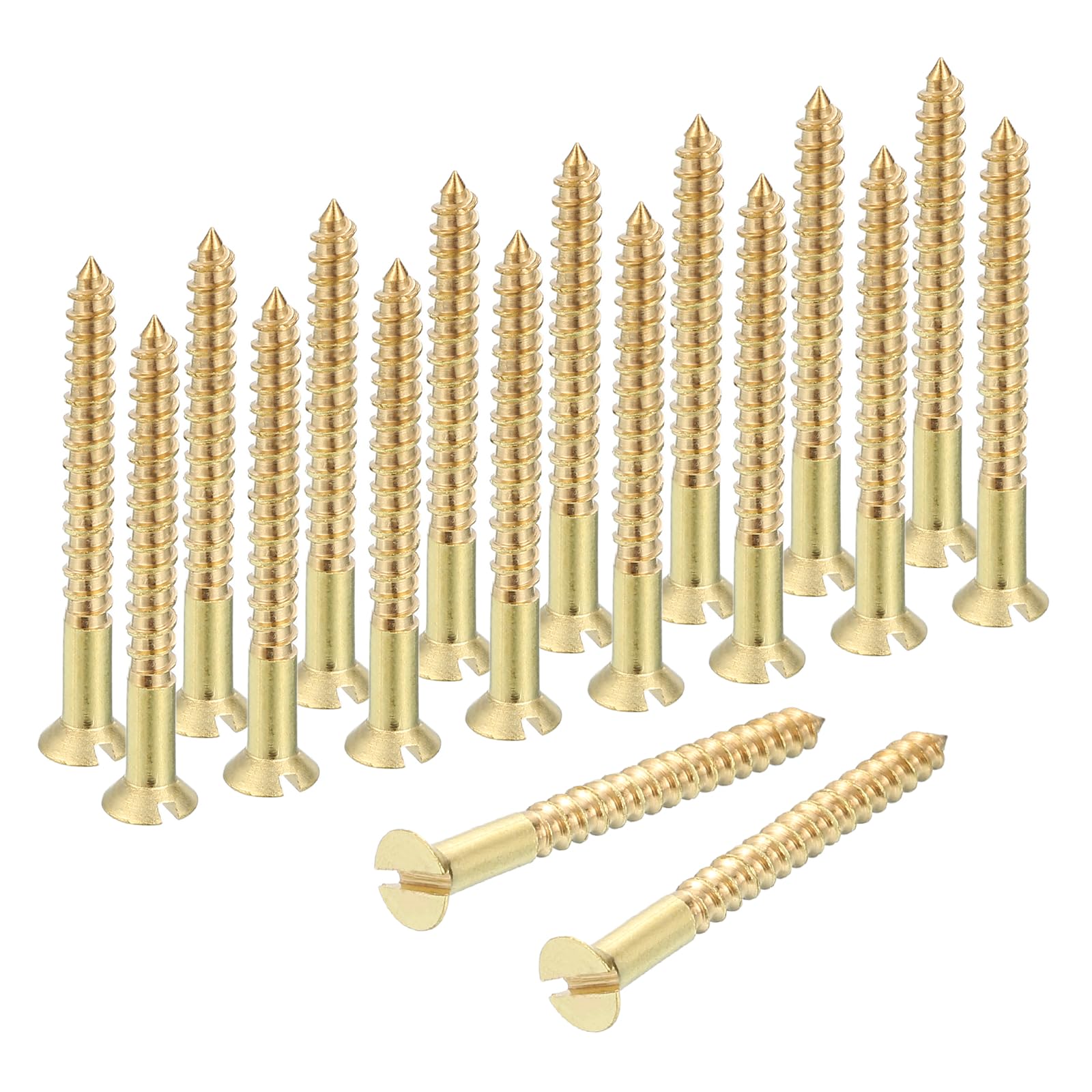 sourcing map Wood Screws, M2.5 x 25mm Brass Slotted Flat Head Self Tapping Screw Quick Metal Self-Tapping for Indoor Household Appliances Furniture Woodworking Pack of 38 — image 1
