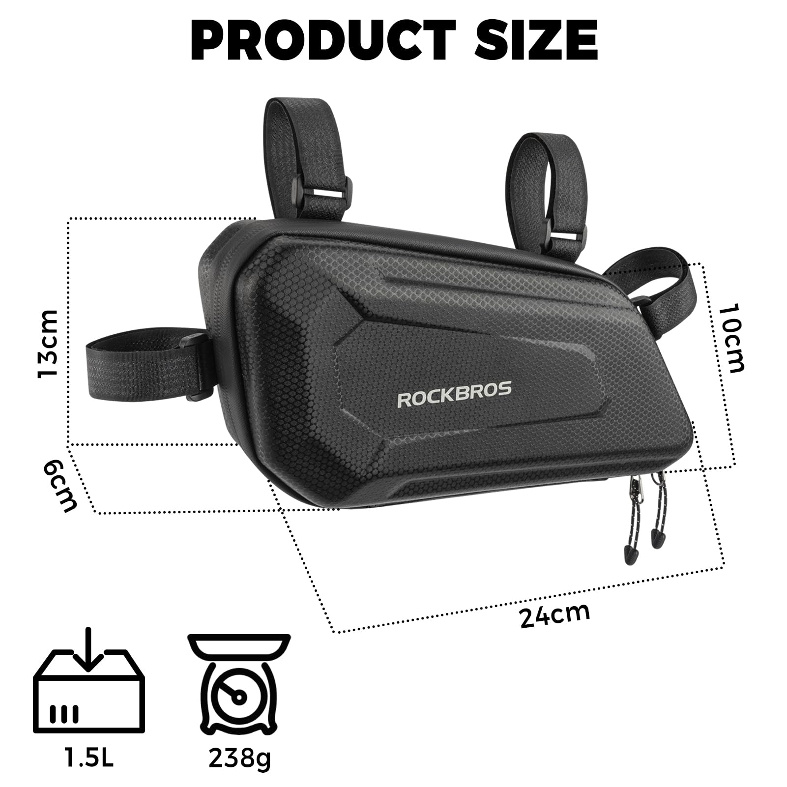 ROCKBROS Borsa Laterale Moto 1,5L, Borsa Guscio Rigido Resistente all'Acqua, con Cintura di Fissaggio Regolabile, per Motociclismo Motorcycle, Nero Destra