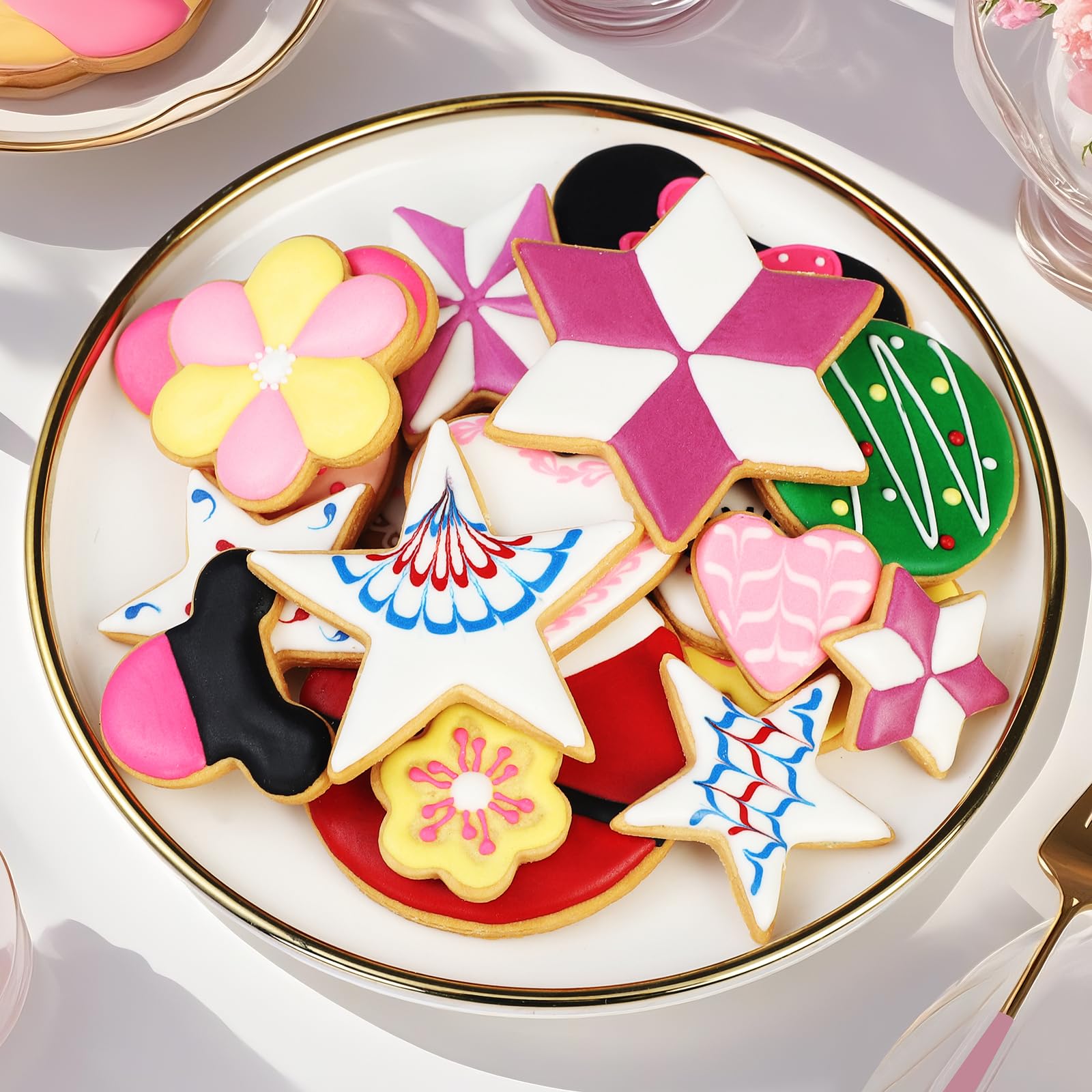 Juego de cortadores de galletas de metal, 18 piezas, 6 formas (redondo, corazón, estrella, ratón, hexagrama, flor), herramientas de acero inoxidable para hornear galletas, pasteles, manualidades