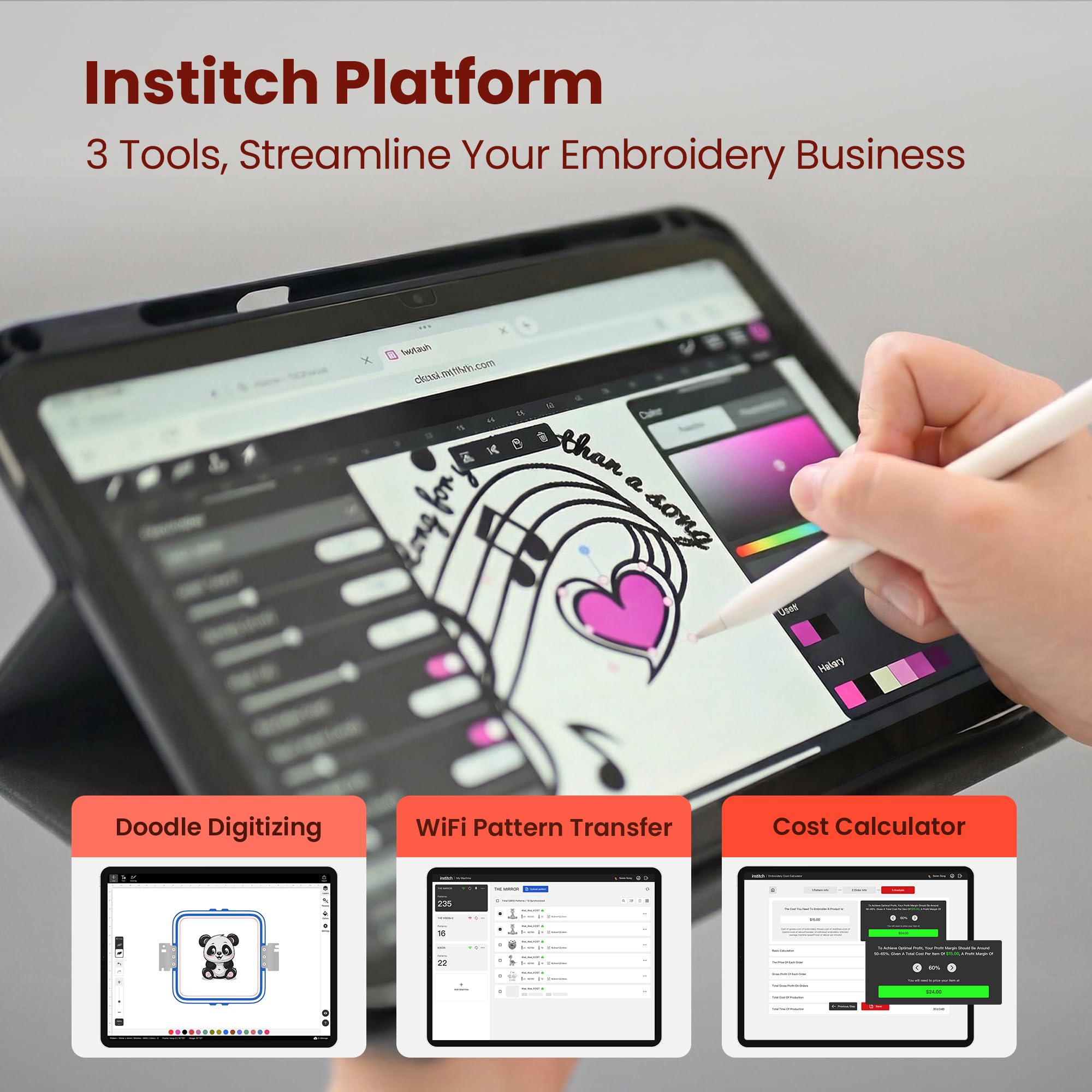 PooLin EOX Embroidery Machine 15 Needles 14x20 inch Area, Full Metal Body 1200spm Auto Color Change & Thread Trimming, WiFi Upload, for Cap Hoodie T-Shirt Jacket Pants, Full Accessories & Training