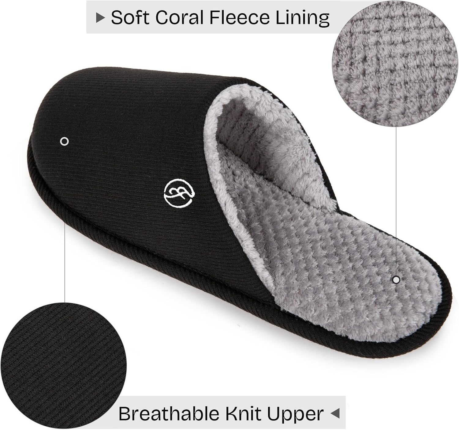 EverFoams Men's Cotton Knit Slippers Lightweight Memory Foam Indoor House Shoes with Anti-Skid Sole - Image 3