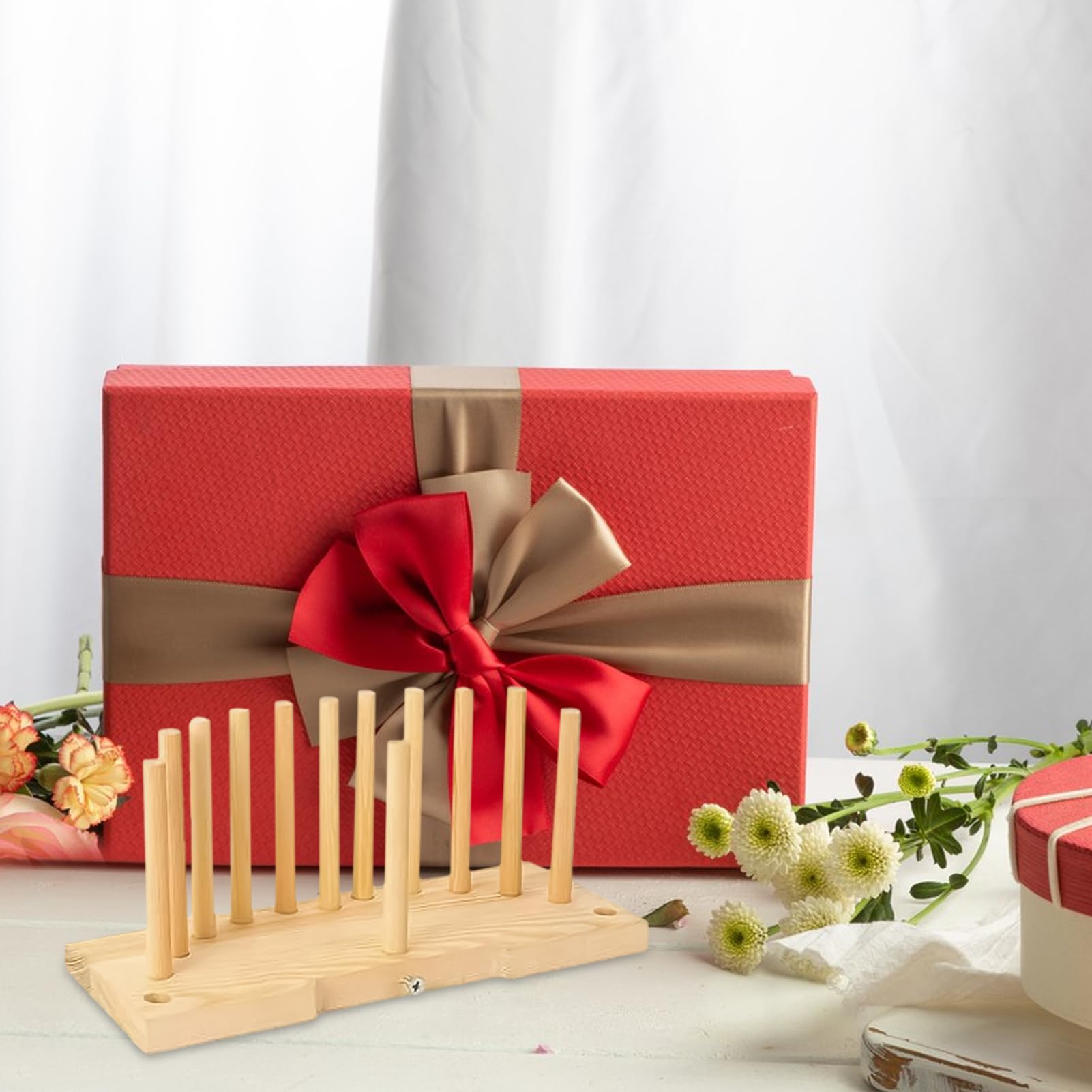 Machine à nœuds de Noël en bois avec 12 tiges de positionnement, machine à nœuds double face pour rubans faits à la main