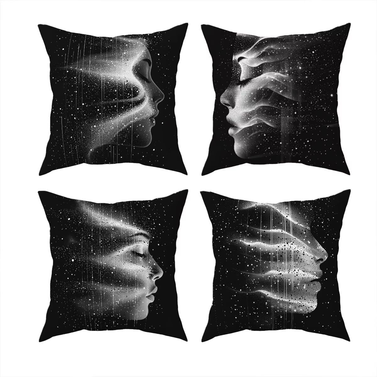 Zestaw 4 poszewek na poduszki na zewnątrz, 80 x 80 cm, czarno-białe poszewki na poduszki na zewnątrz, wodoodporne, abstrakcyjne, dekoracyjne, na patio, ławkę, ogród, G-43