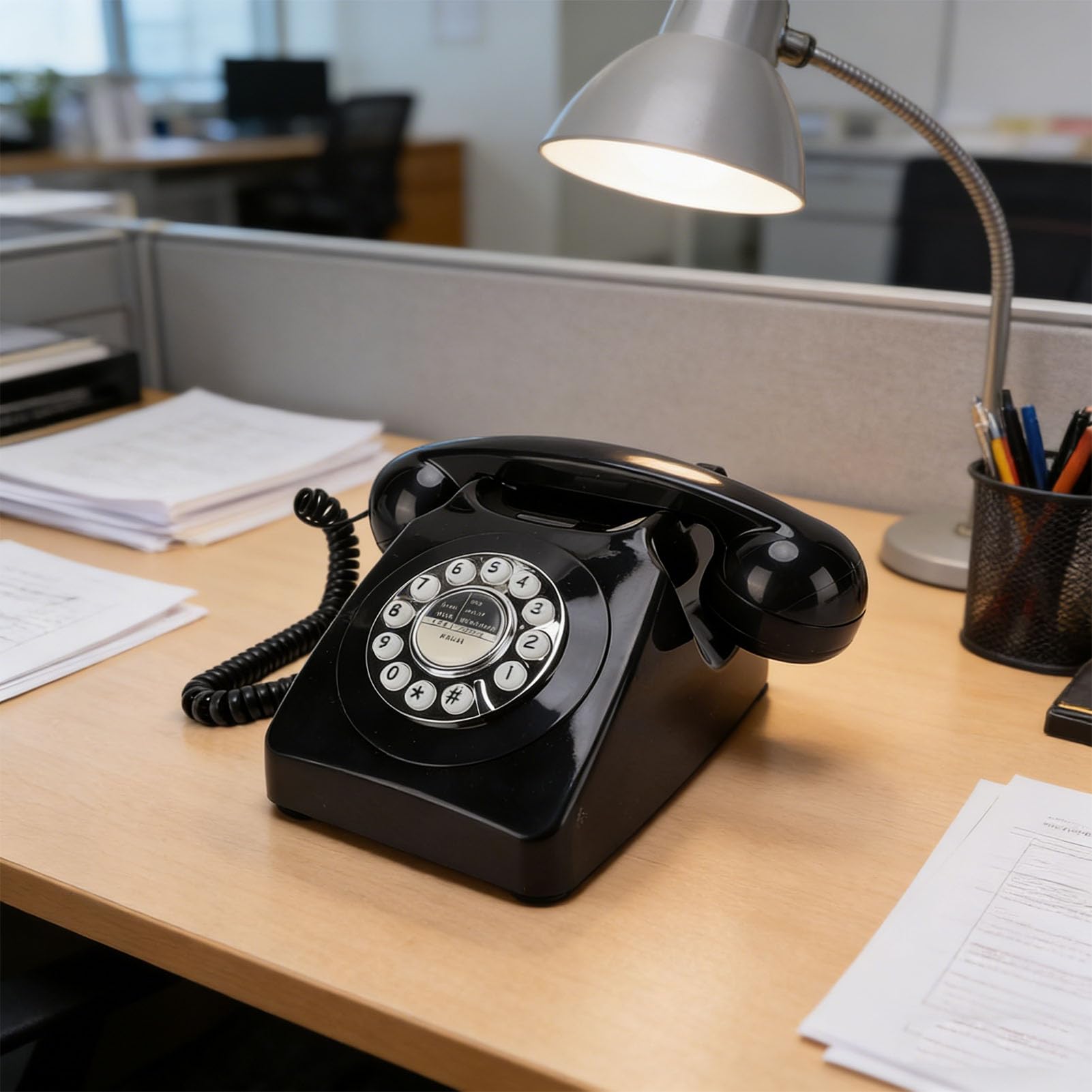 ASHATA Retro Przewodowy Telefon Stacjonarny, Klasyczny Telefon Domowy w Stylu Vintage z Przyciskami Ponownego Wybierania, Złącze RJ11, Zabytkowy Stacjonarny do Domowej Kuchni (BLACK)