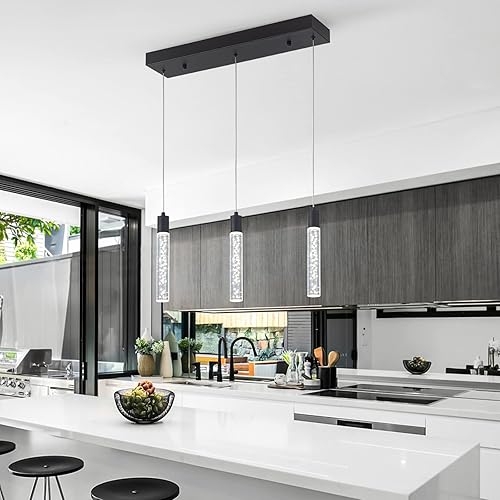 Voerqi Luces colgantes negras modernas LED para isla de cocina, luz colgante de burbujas única para isla de cocina, comedor, dormitorio, bar, mini Voerqi Luces colgantes negras modernas LED para isla de cocina, luz colgante de burbujas única para isla de cocina, comedor, dormitorio, bar, mini