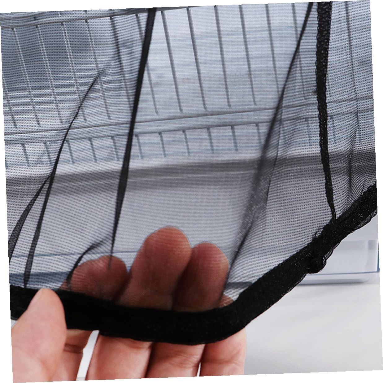 Mobestech Parrot Cage Cover Bird Cage Mesh Netting Nylon Dustproof Birdcage Protective Cover Black L Size (Height 30cm, Circumference 140-220cm) Indoor Birdcage Accessory for Parakeets