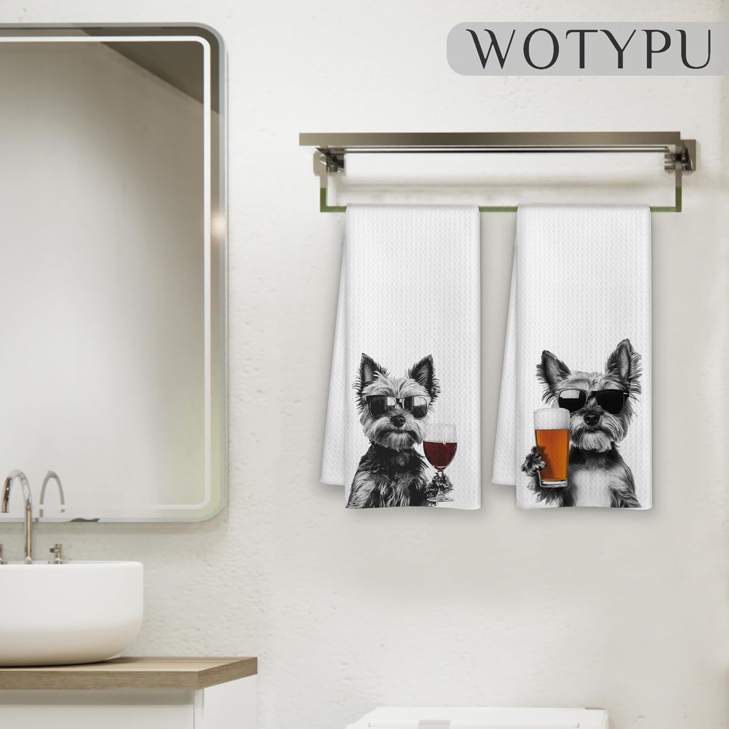 Funny Yorkshire Terrier Kitchen Bar Towels, Yorkie Gifts for Women Men, Gifts for Wine Beer Lovers Decorative Hand Towels for Kitchen Bar Cart Decor,16x24 Inch Set of 2 - Image 5